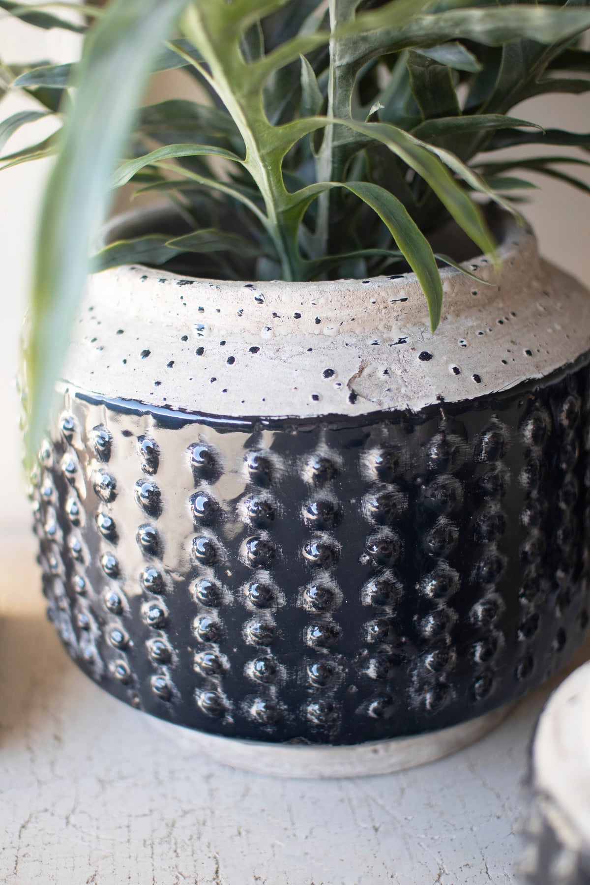 Set of Three Dark Blue Knobby Ceramic Pots