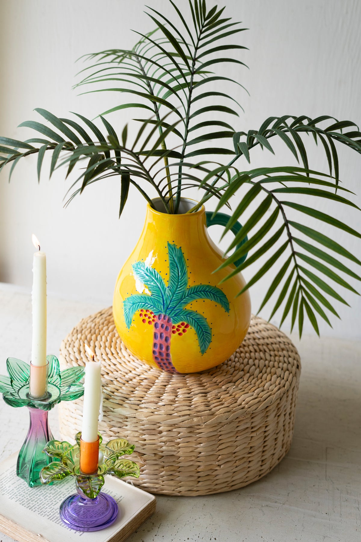 Ceramic Palm Tree Vase with Handle