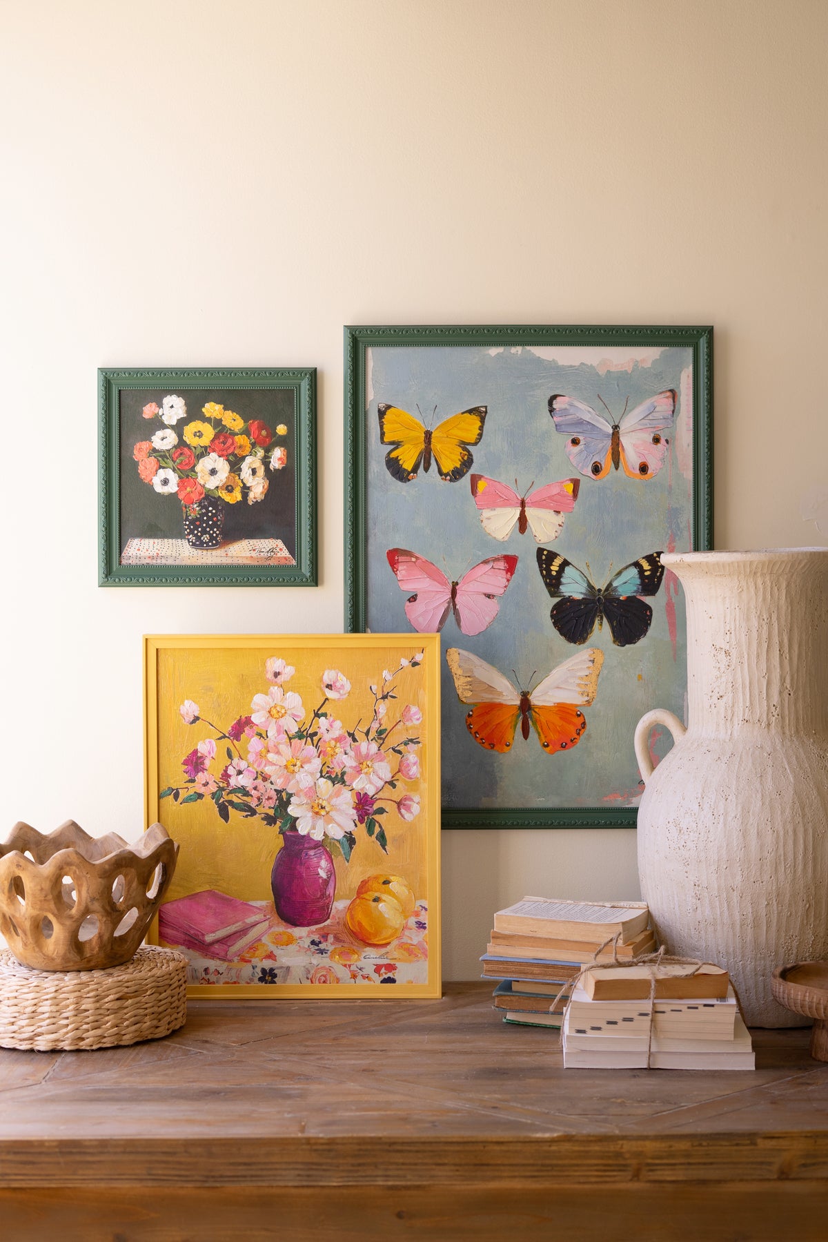 Green Framed Still Life Painting