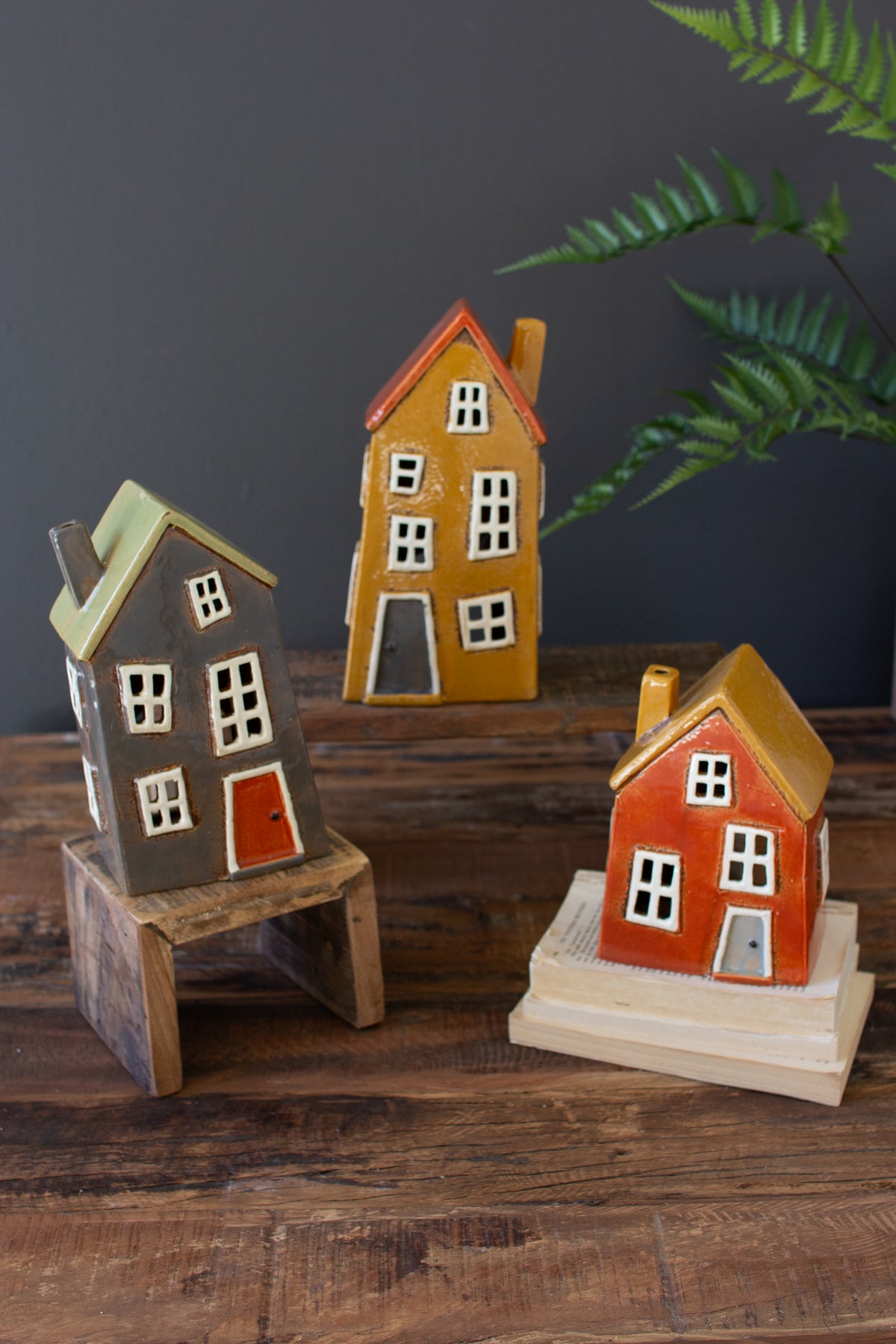 Set of Three Ceramic Houses