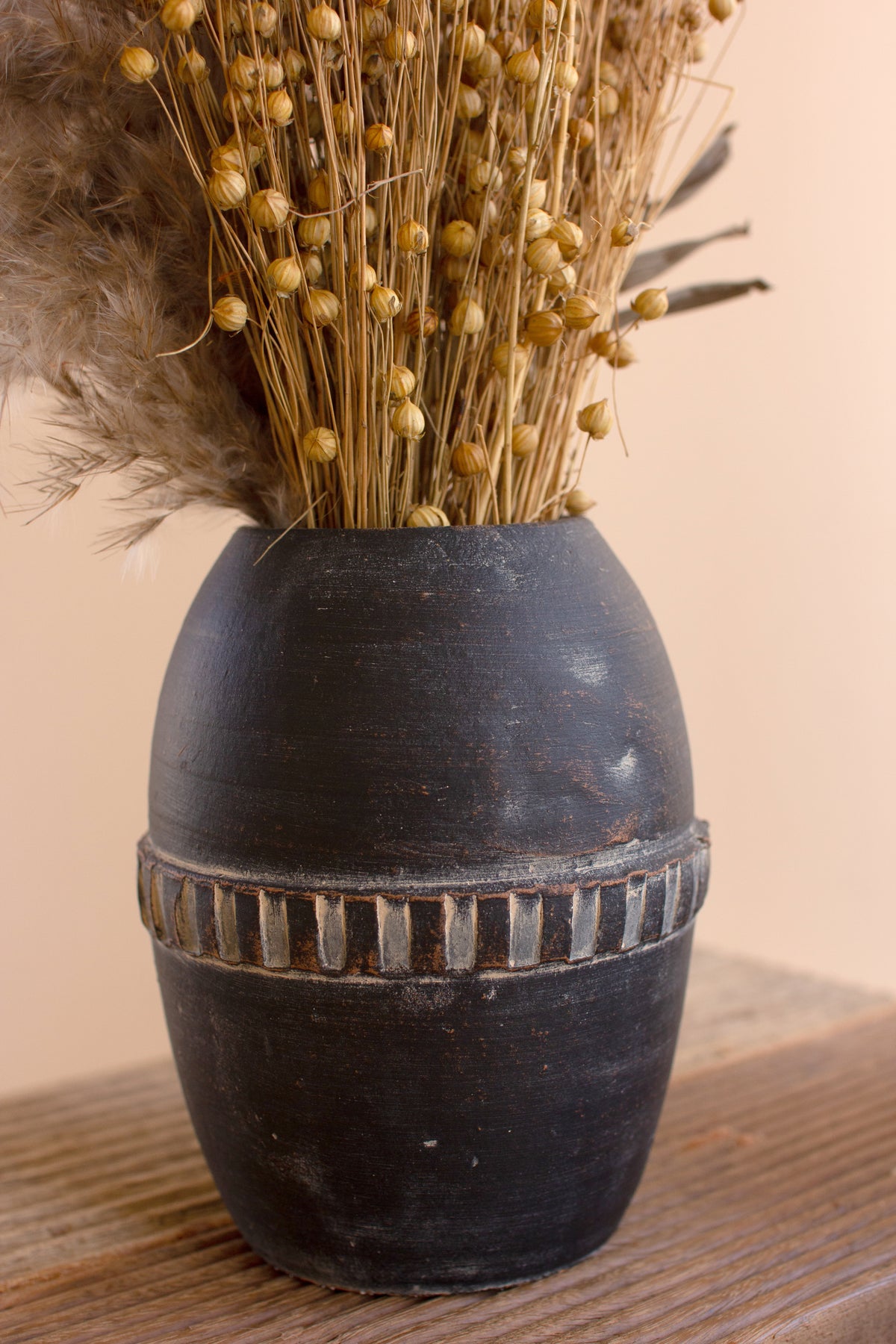 Set of Five Modern Black Clay Vases