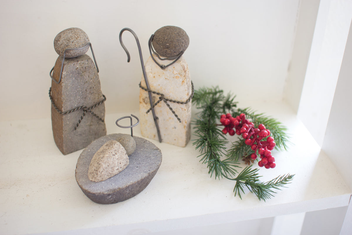 Set of Three River Rock Mary Joseph and Jesus