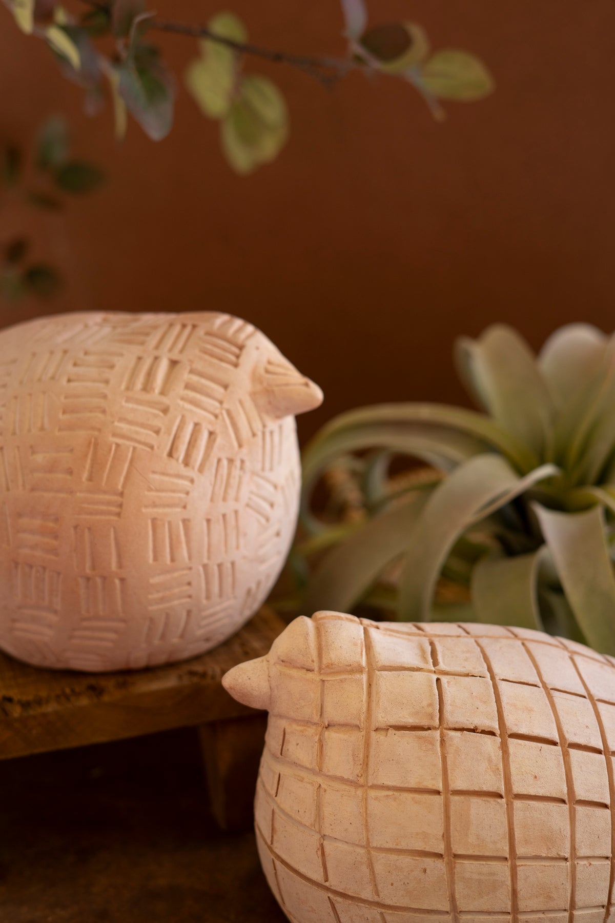 Set of Two Terracotta Birds