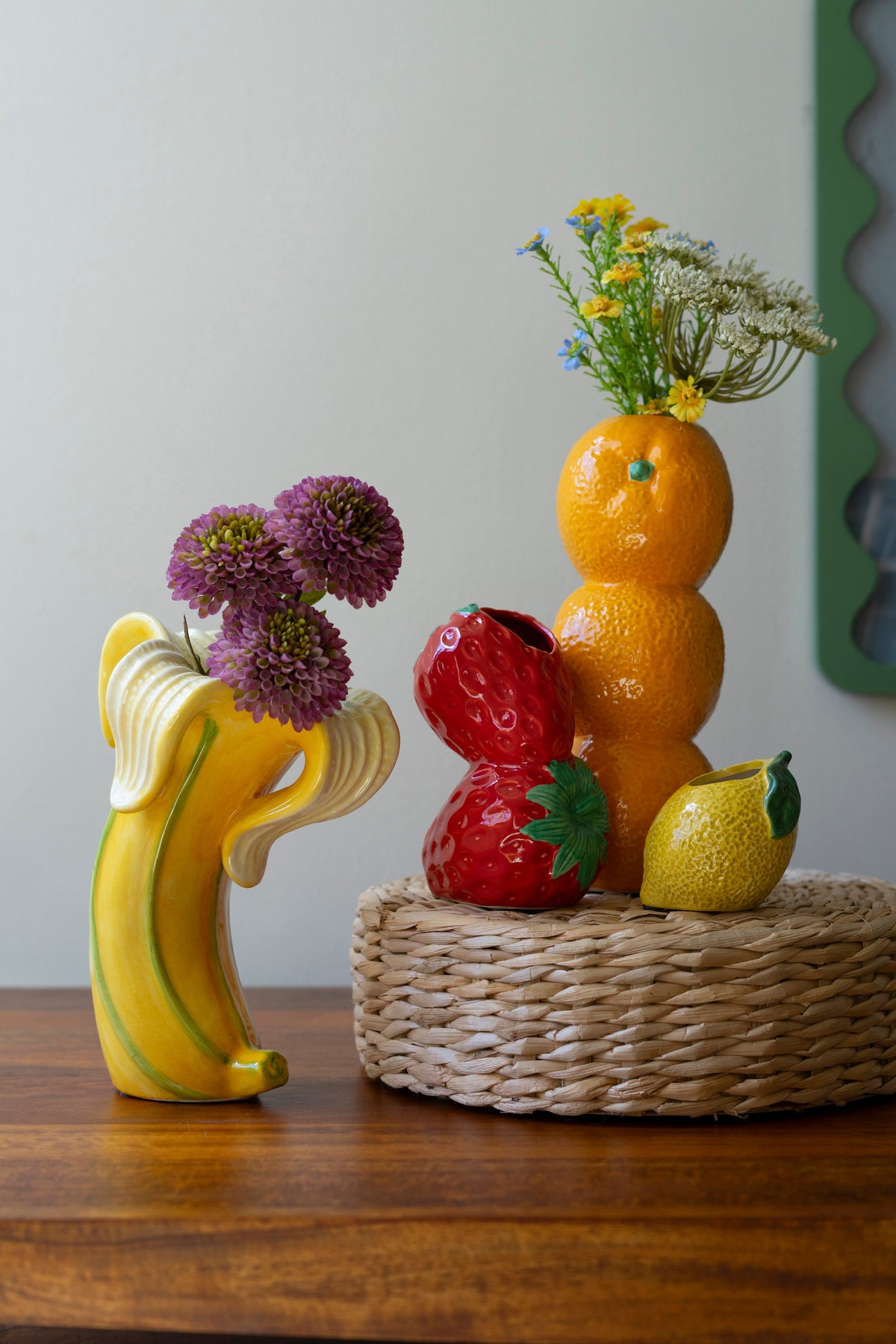 Set of Three Ceramic Bud Vases - Orange, Strwberry and Lemon