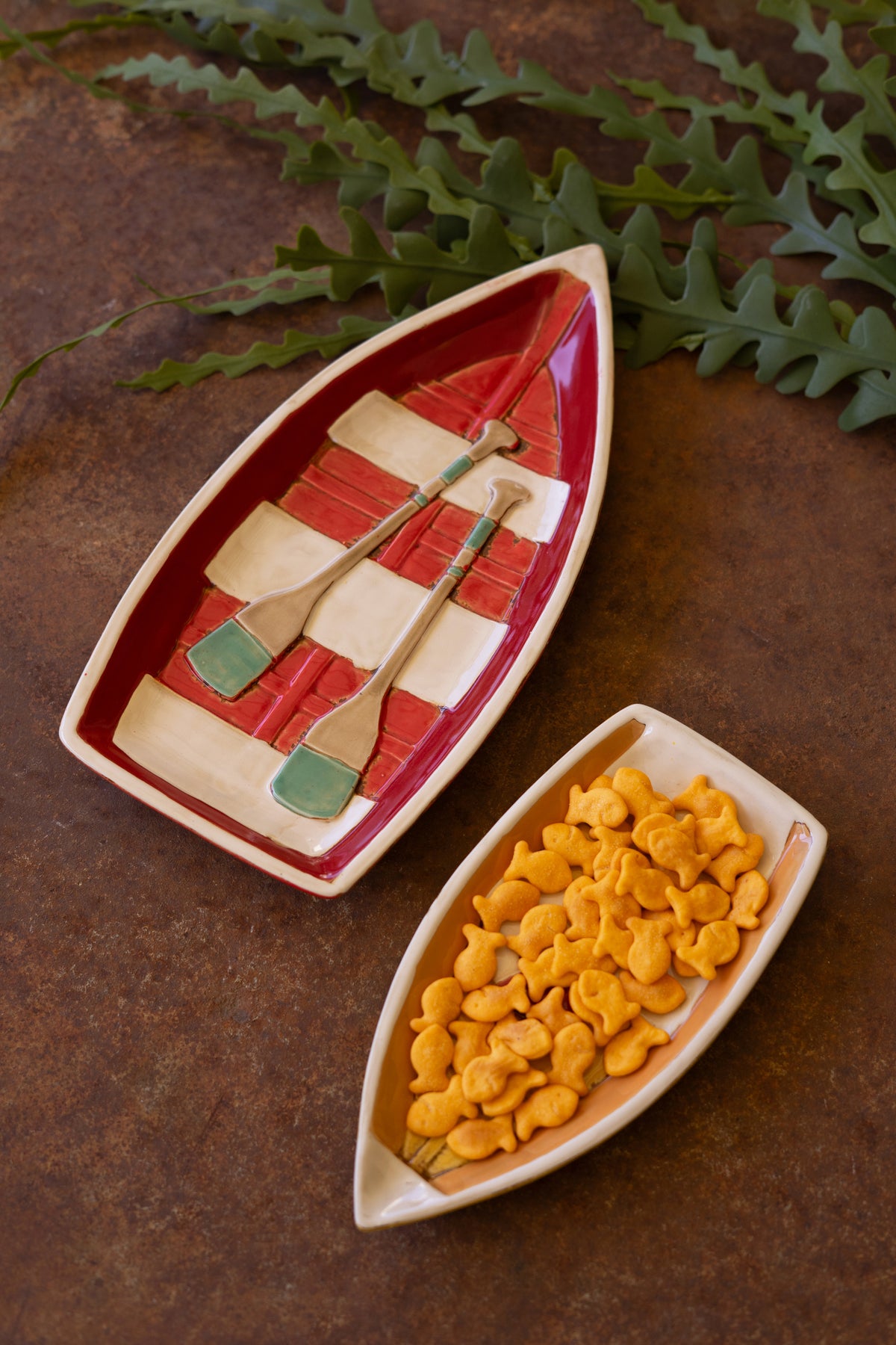 Set of Two Ceramic Boat Platters