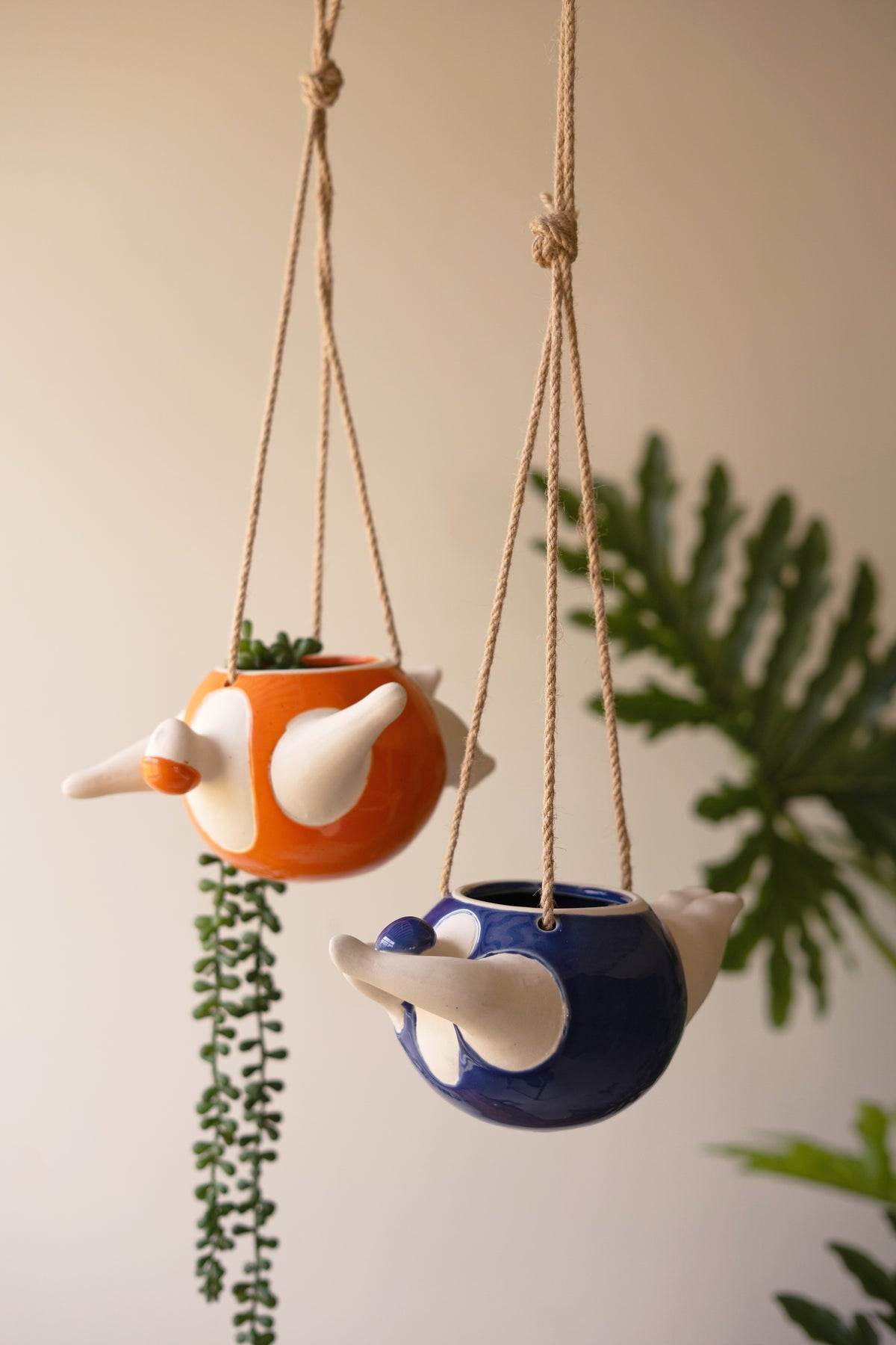 Set of Two Hanging Ceramic Swimmers Planters - One Each