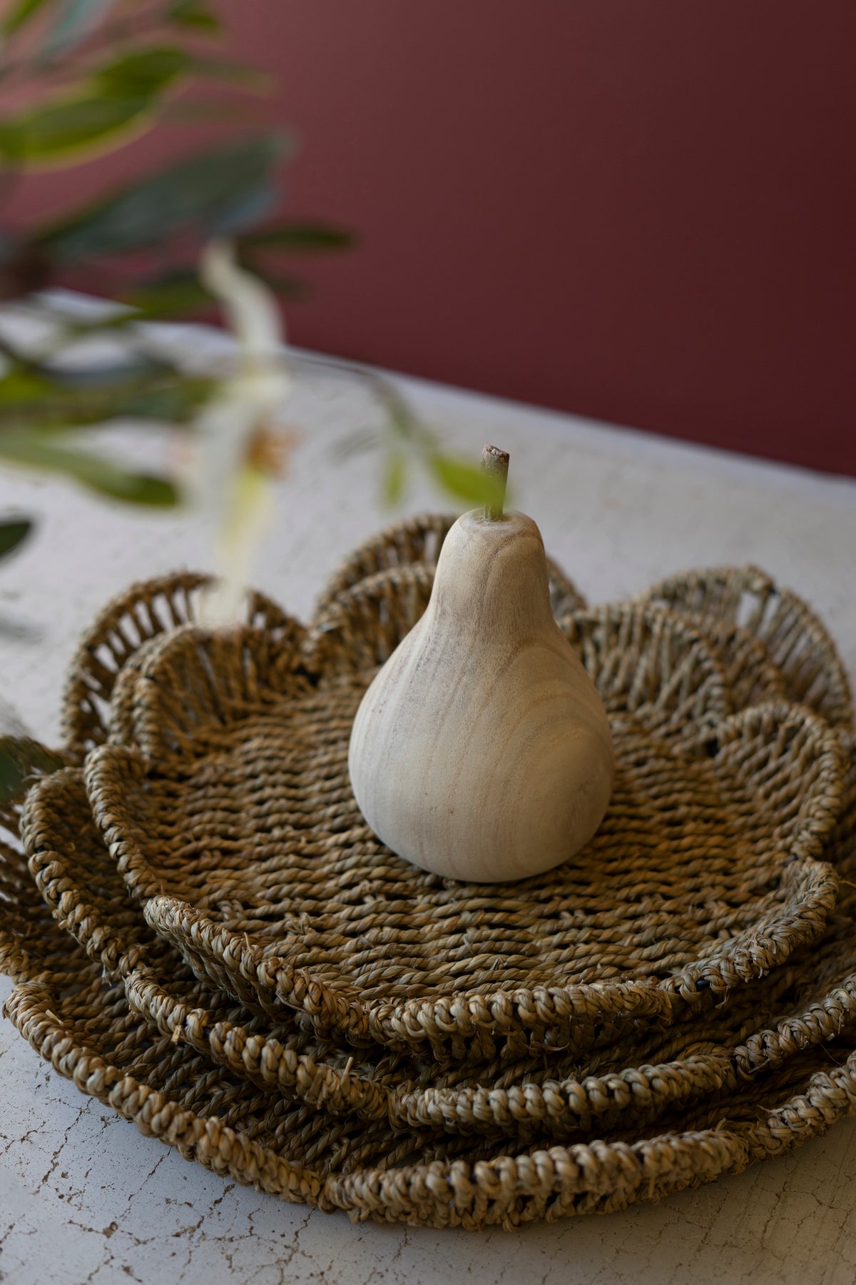 Set of Three Flower Shaped Woven Seagrass Trays