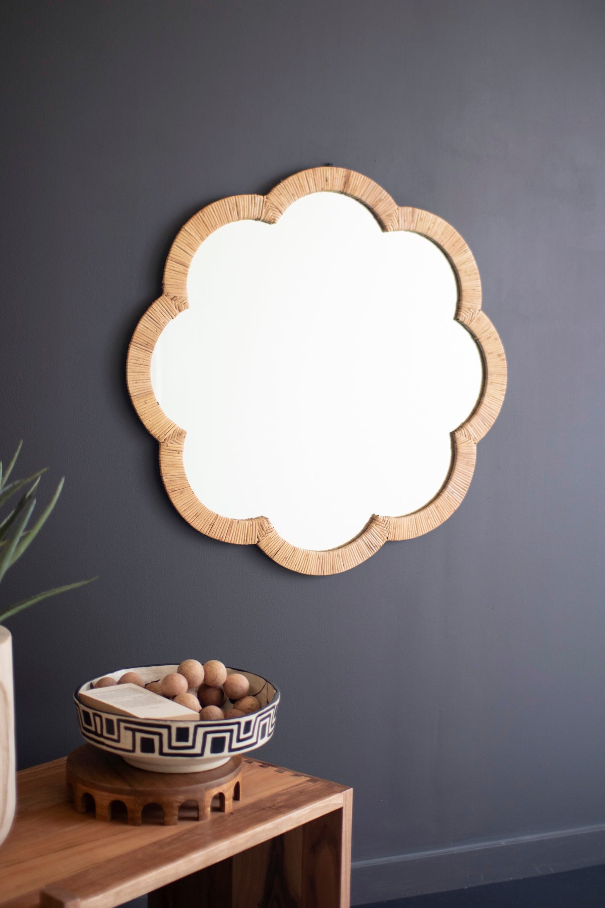 Woven Cane - Wrapped Flower Shaped Framed Mirror