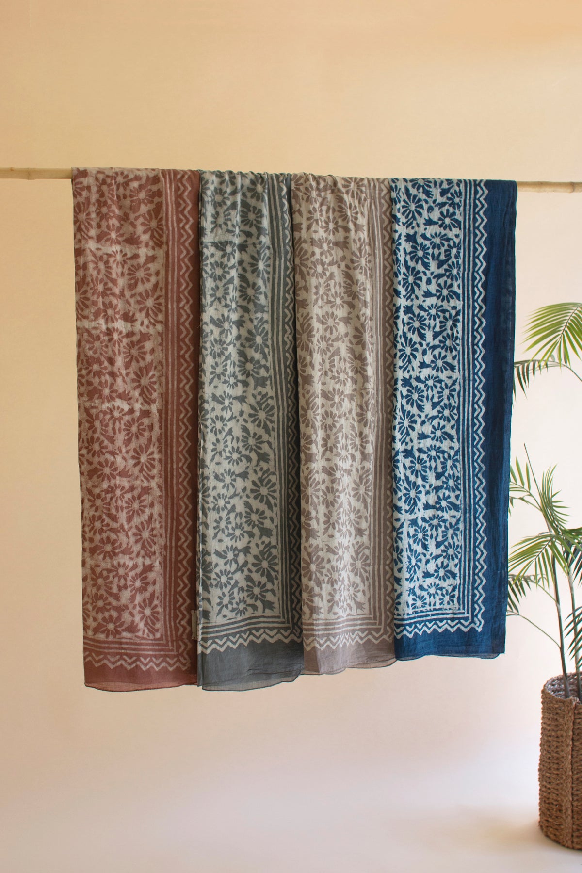 Set of Four Mudblock-Printed Scarves - One Each Color