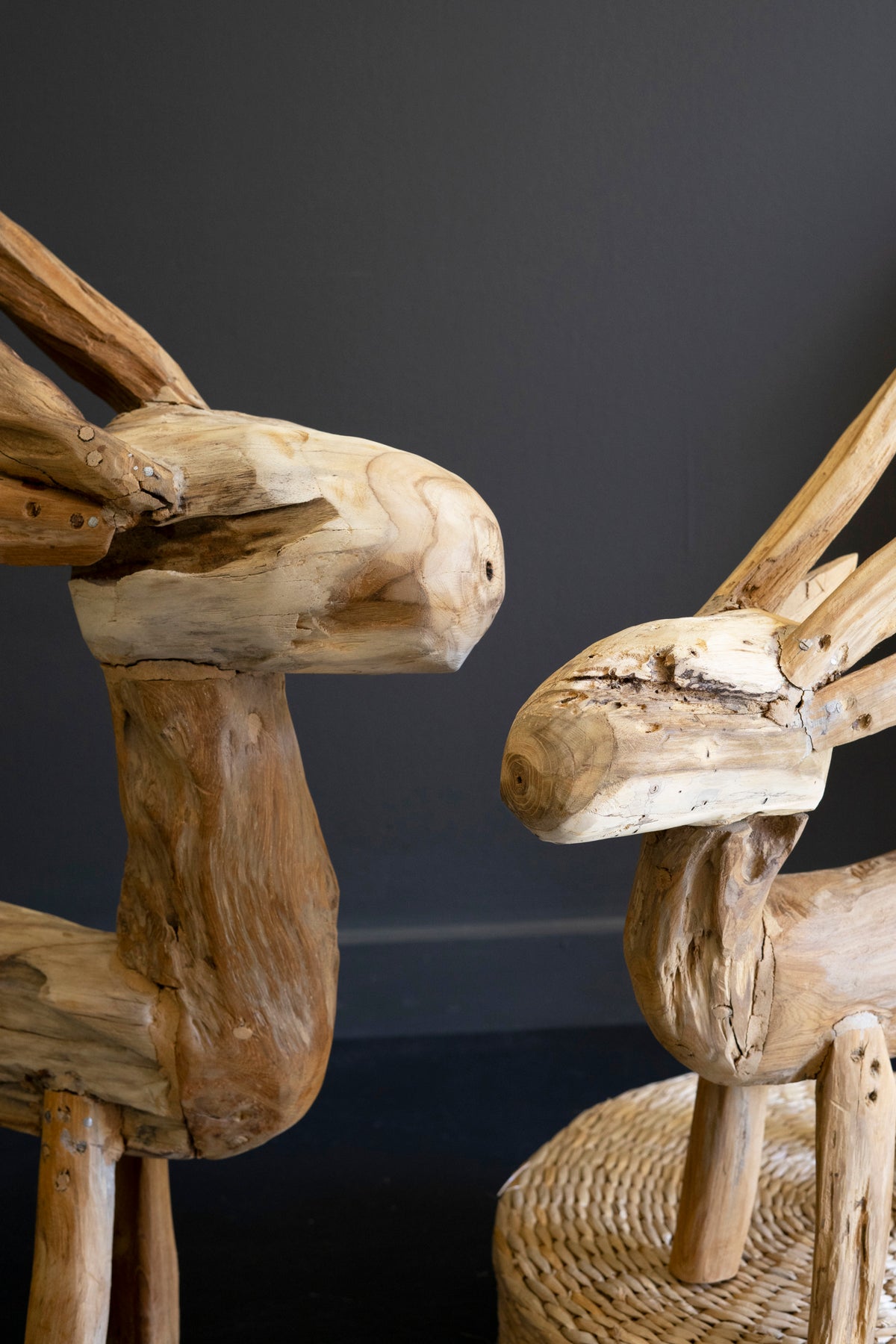Set of Two Rustic Teak Reindeer