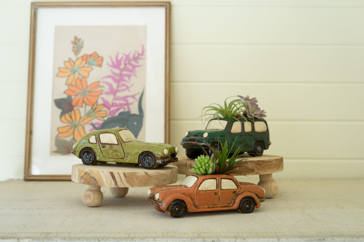 Set of Three Ceramic Cars Planters
