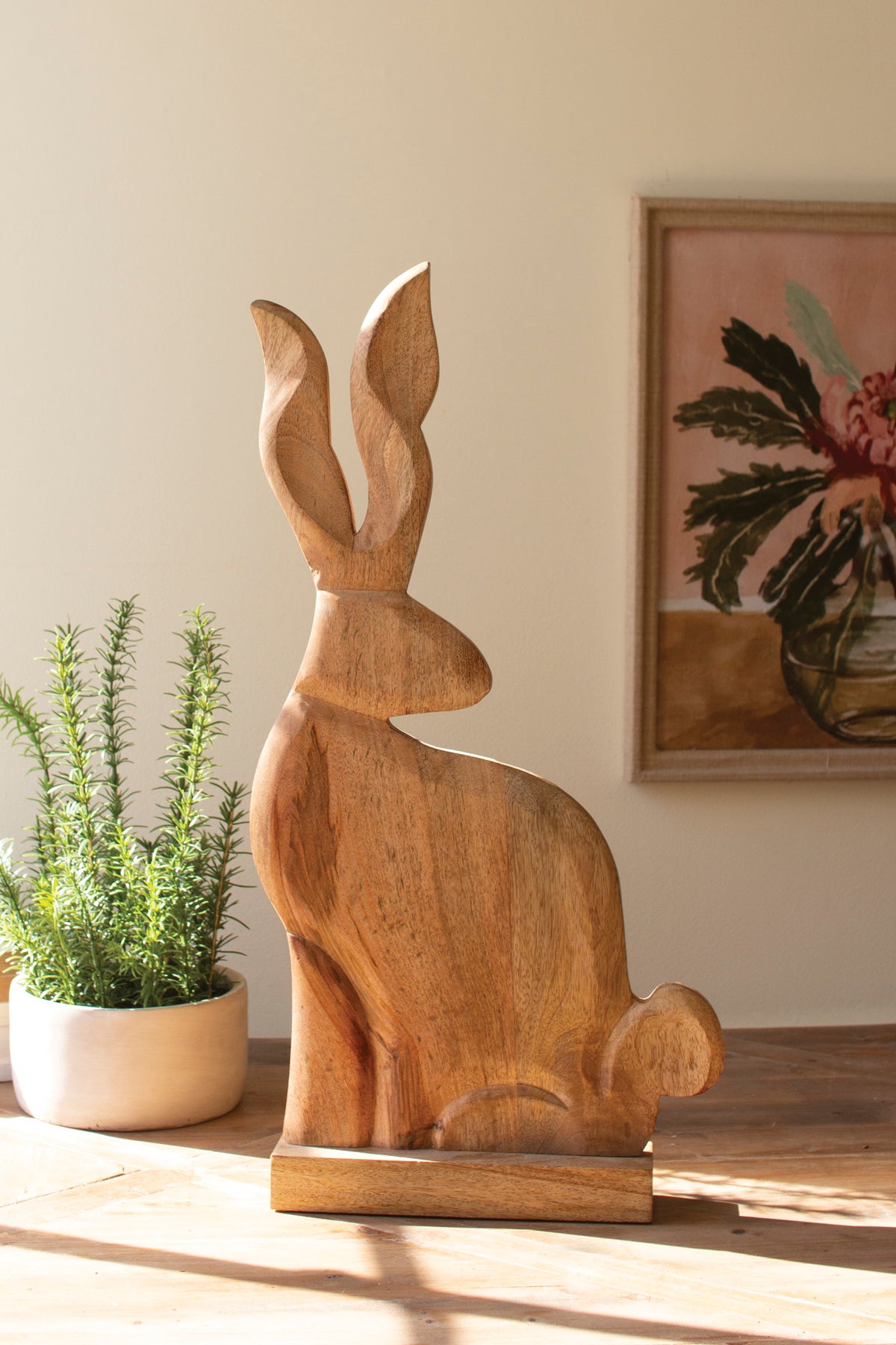 Tall Carved Wooden Rabbit on a Base