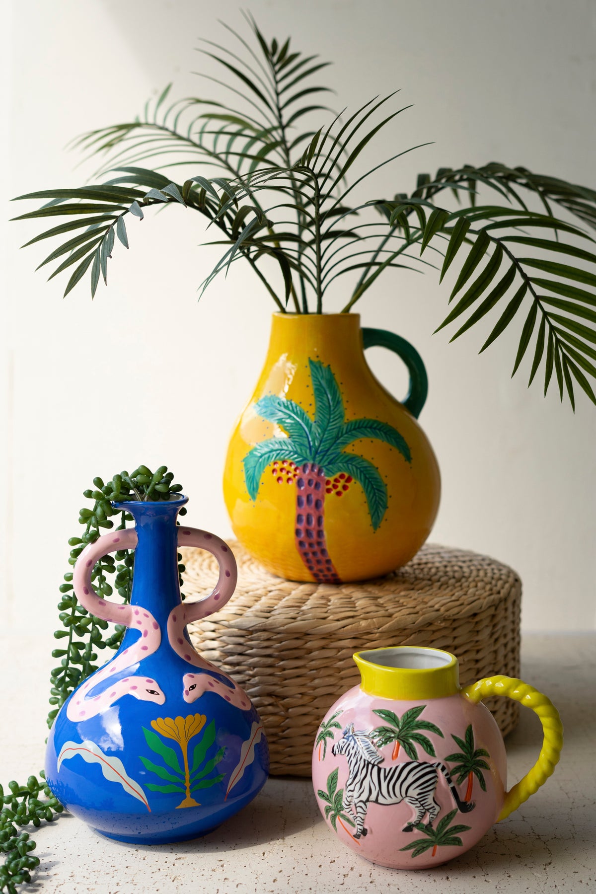 Ceramic Palm Tree Vase with Handle