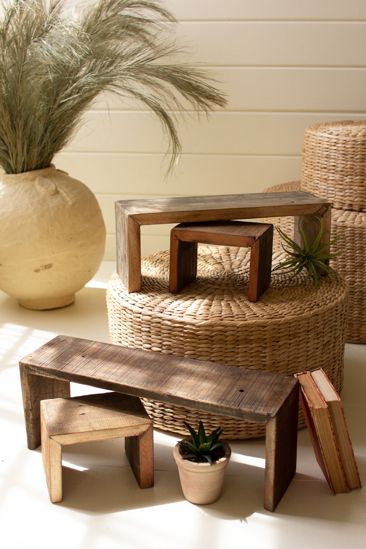 Set of Four Recycled Wood Nesting Rectangle Risers