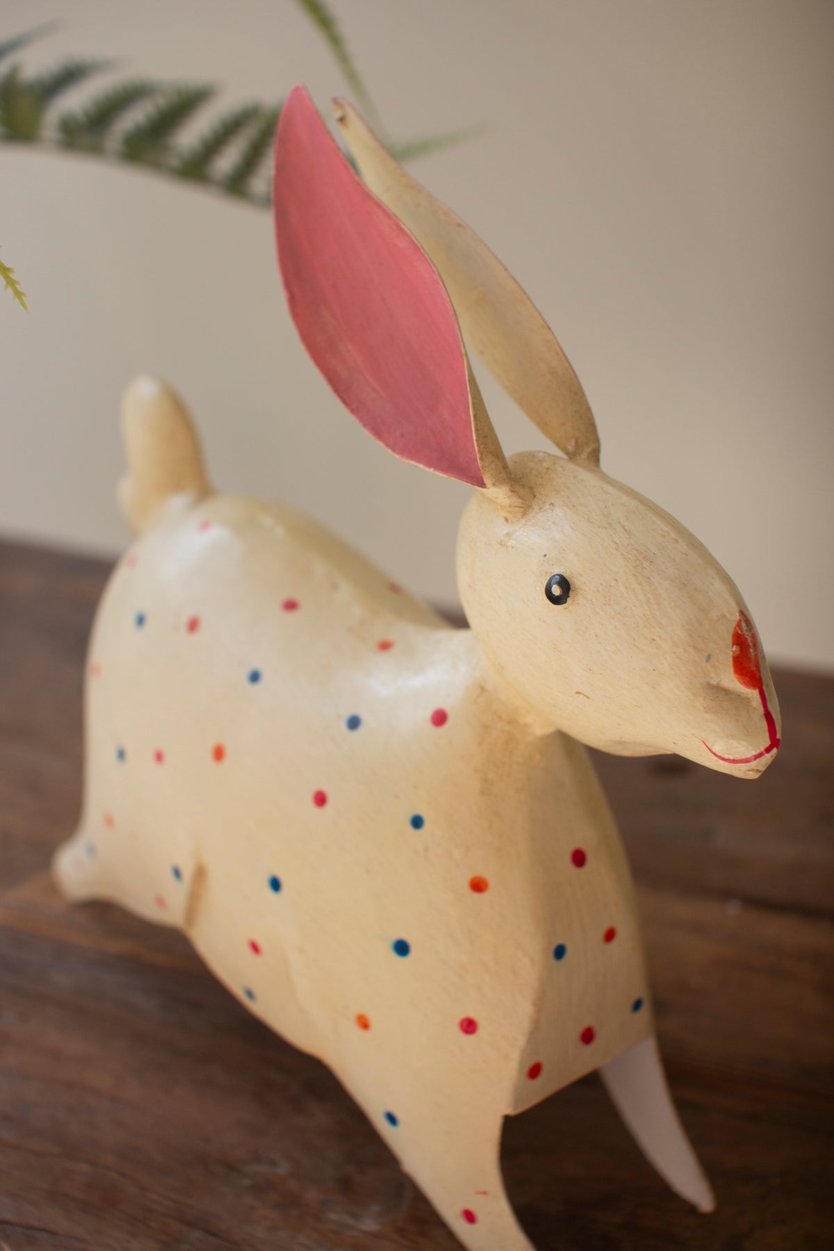 Set of Two Painted Iron Rabbits with Polka Dots