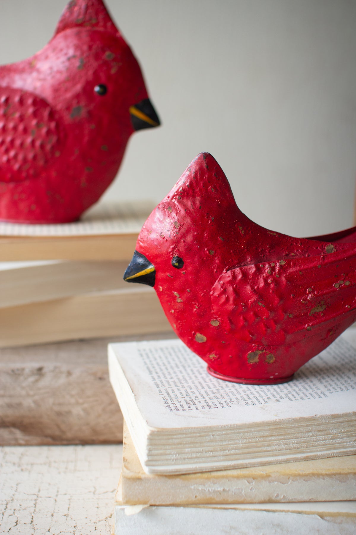 Set of Two Painted Metal Christmas Cardinals