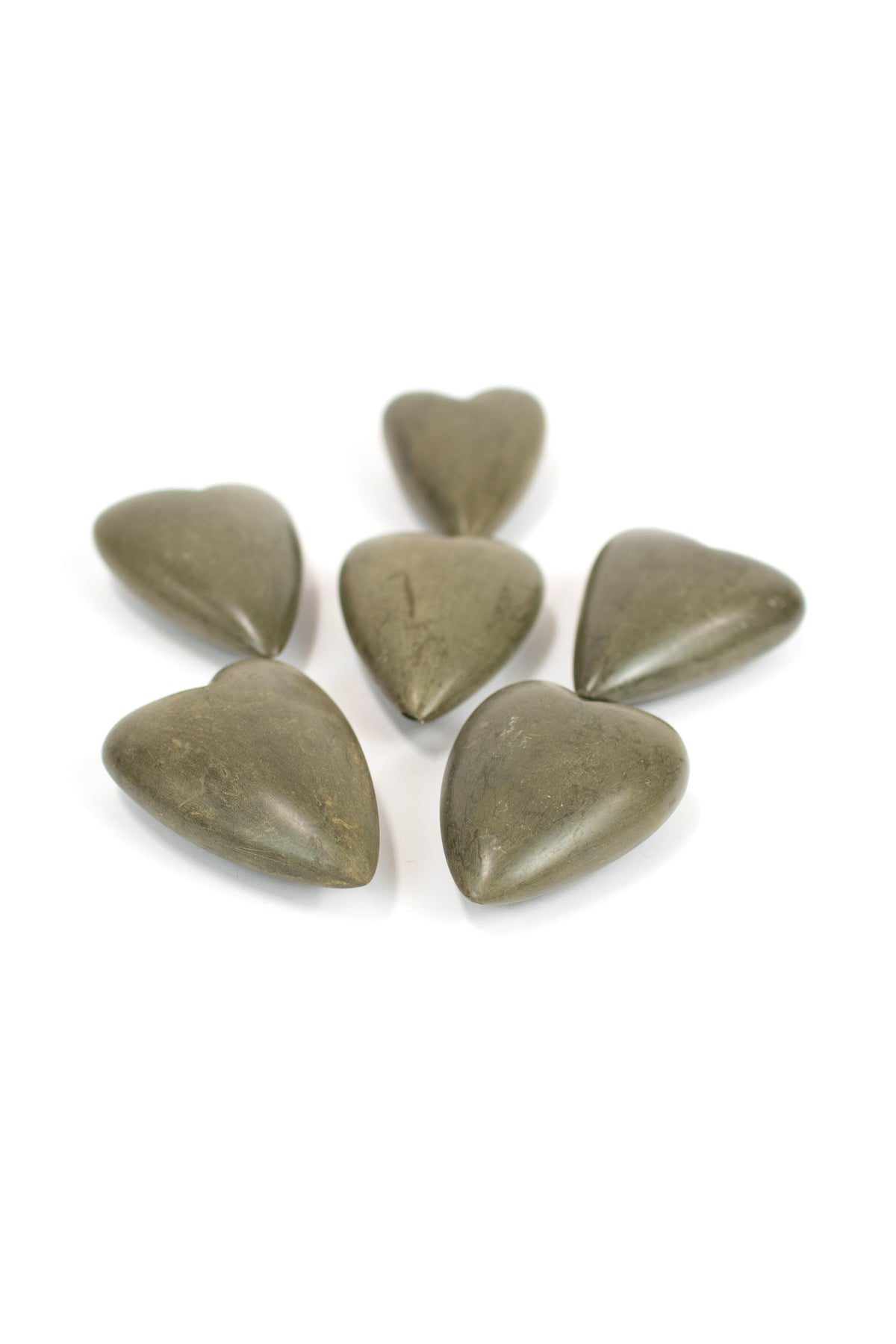 Set of Six Hand-Carved Stone Hearts - Grey