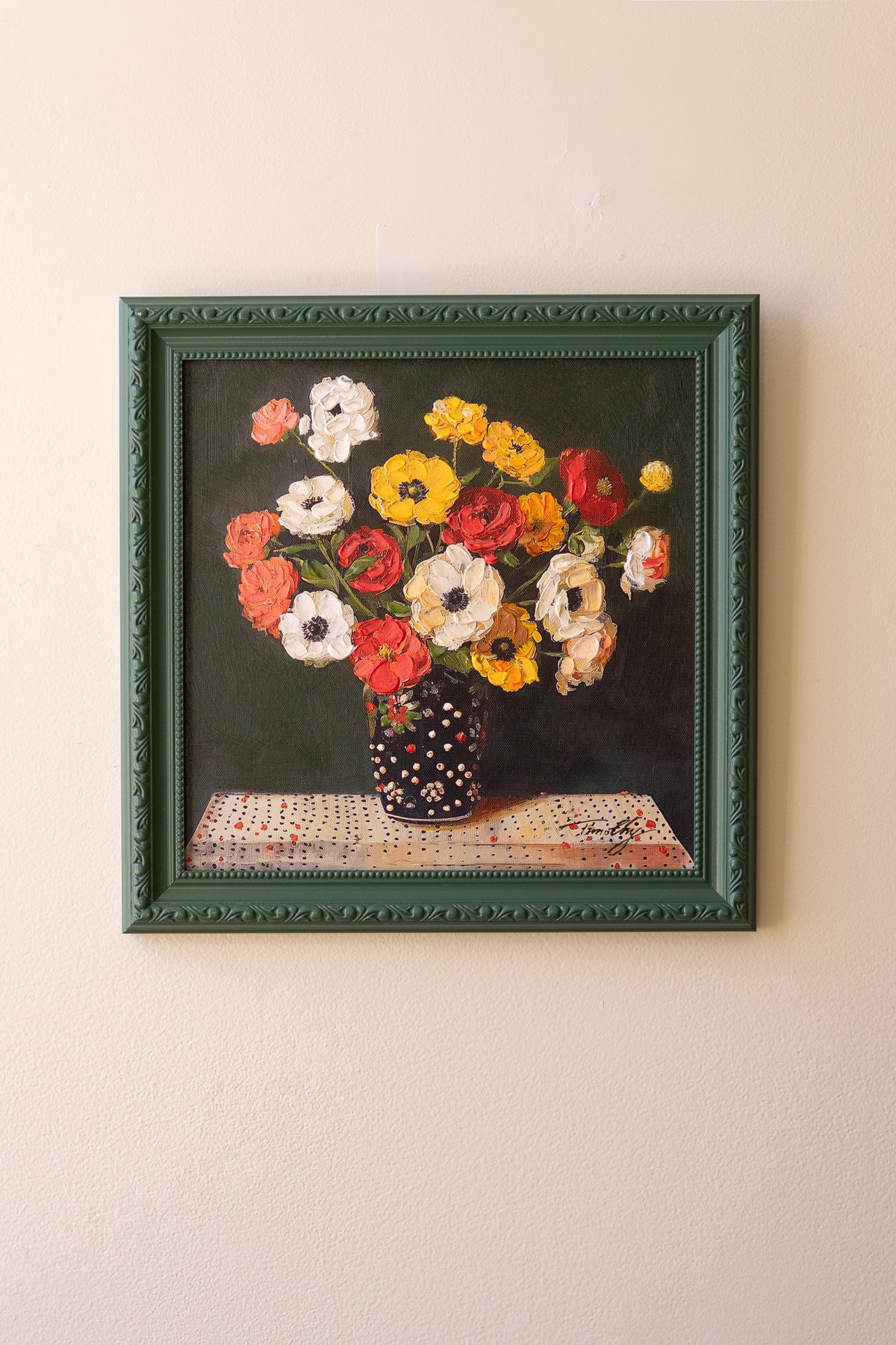 Green Framed Still Life Painting