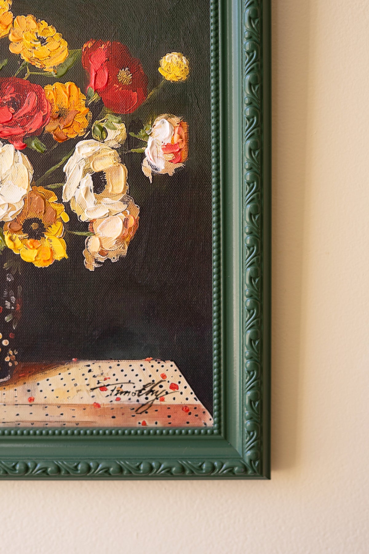 Green Framed Still Life Painting