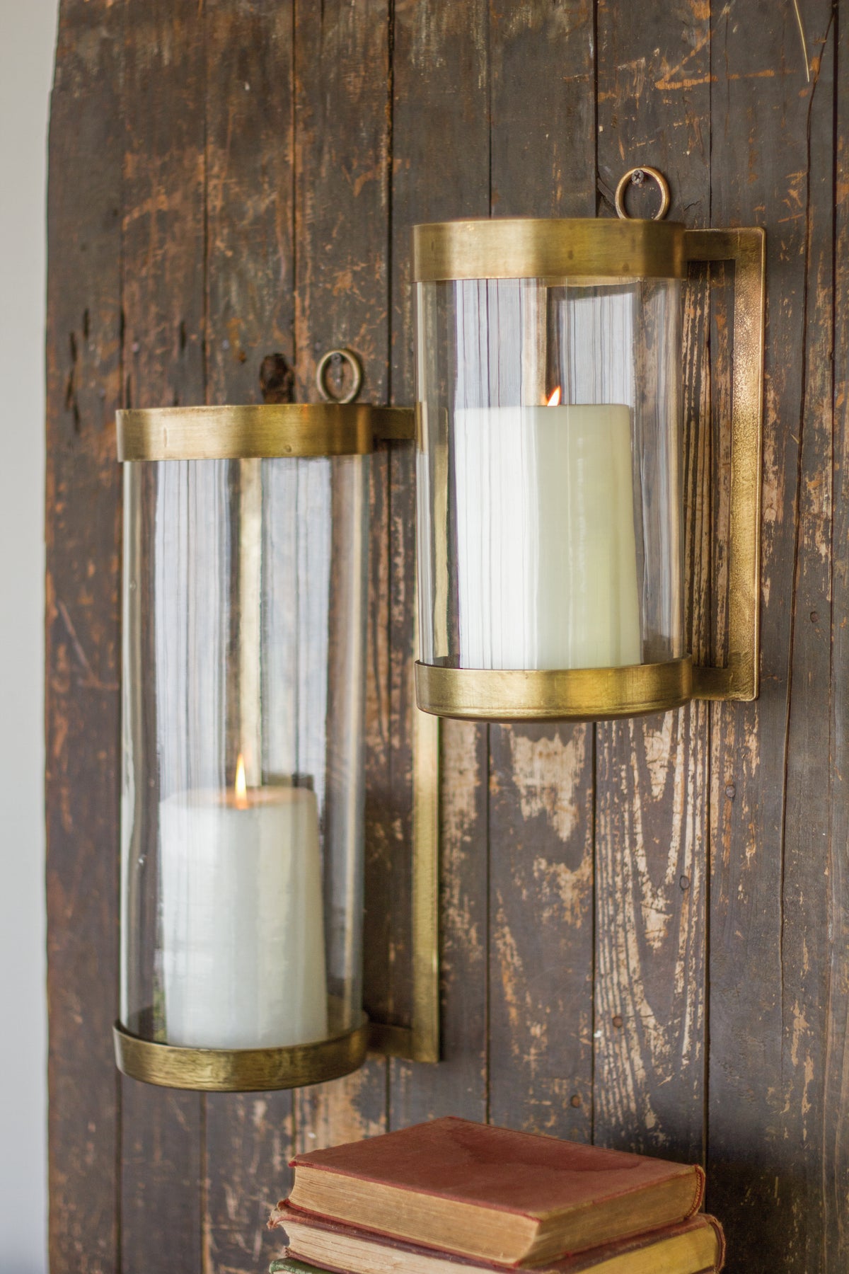 Glass & Brass Finish Wall Mounted Hurricane – SMALL