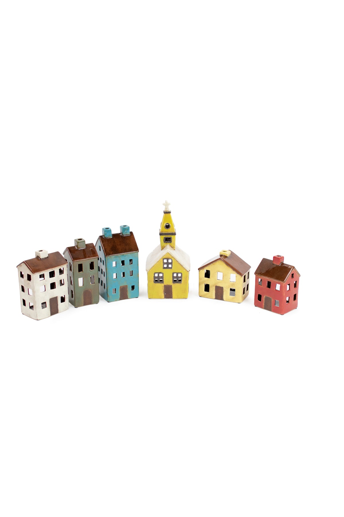 Set of Six Ceramic Village-One Each Design