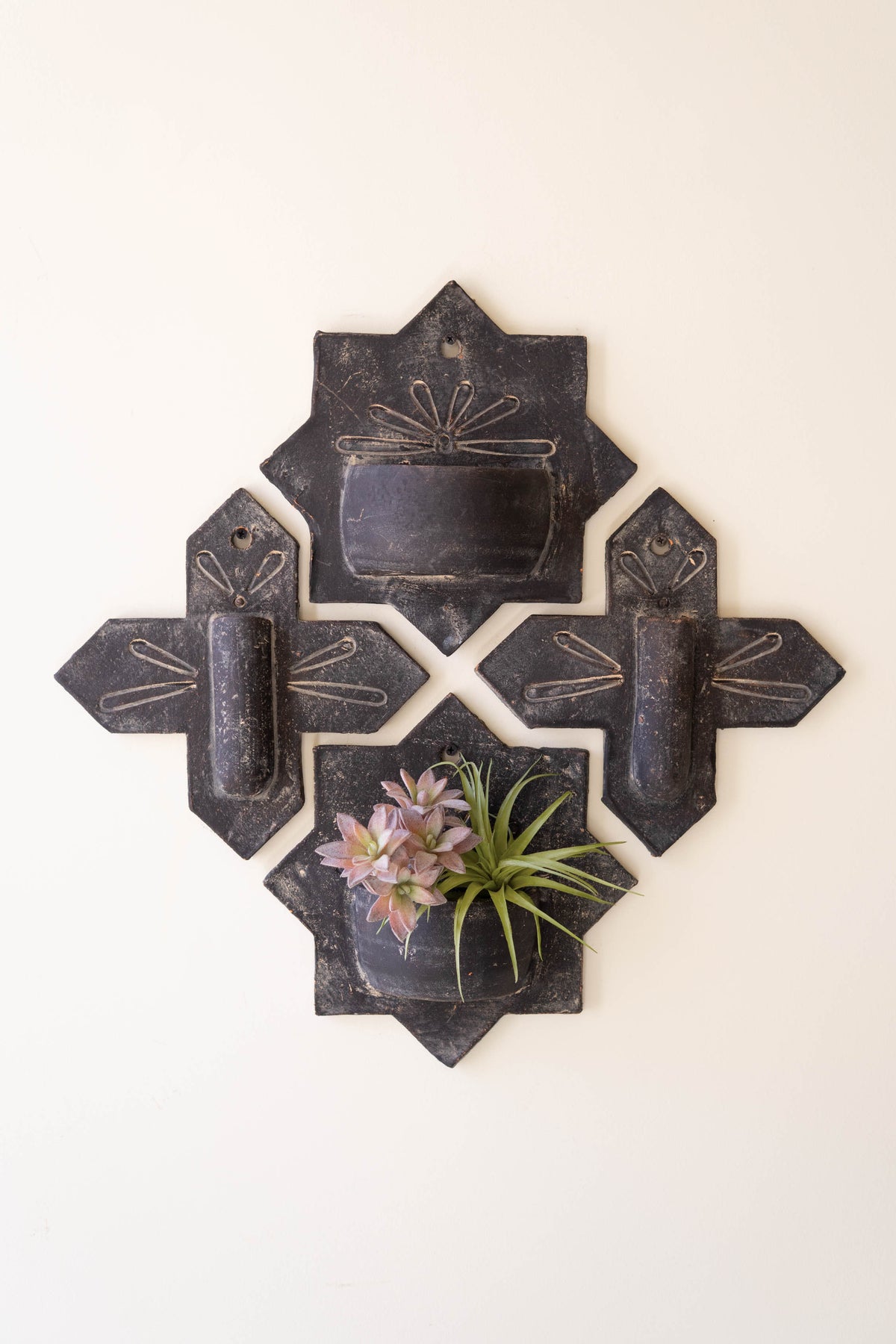 Set of Four Black-Wash Clay Wall Planters