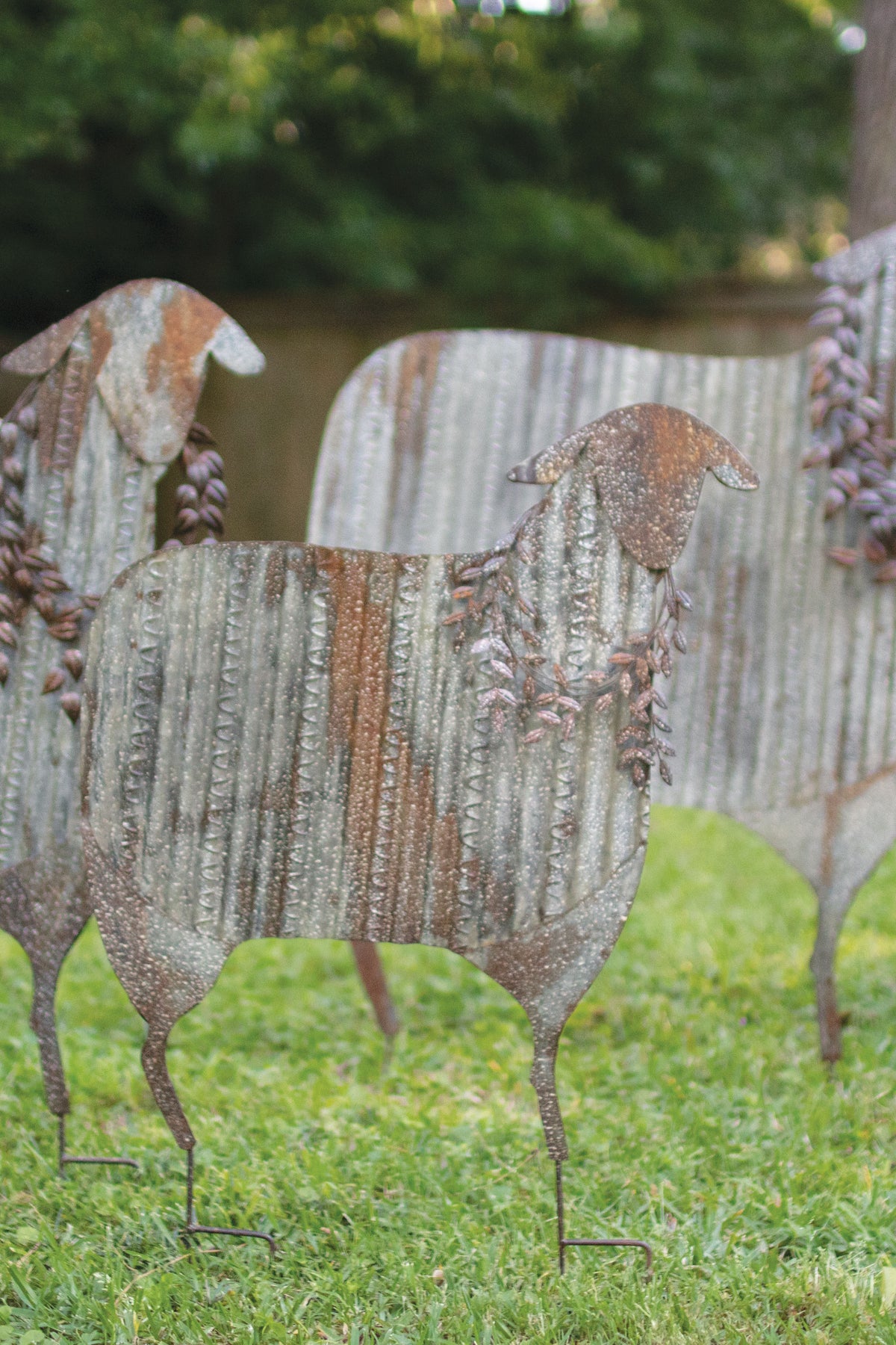Set of Three Corrugated Metal Christmas Sheep Yard Art