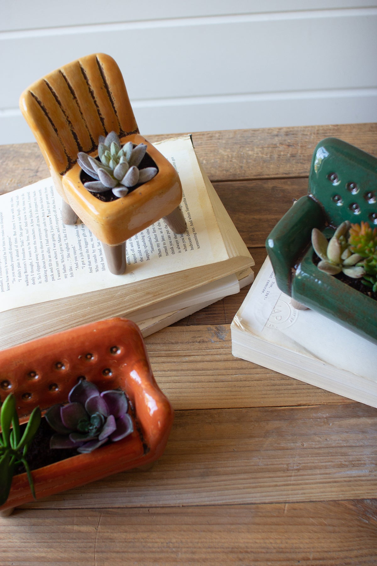 Set of Three Ceramic Sofa and Chair Planters
