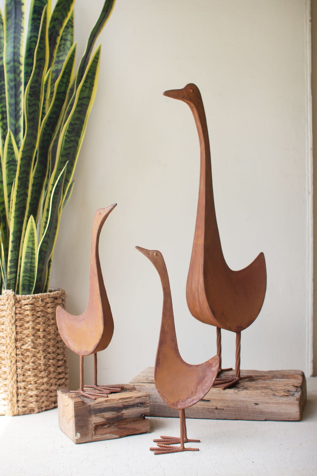 Set of Three Rustic Metal Geese