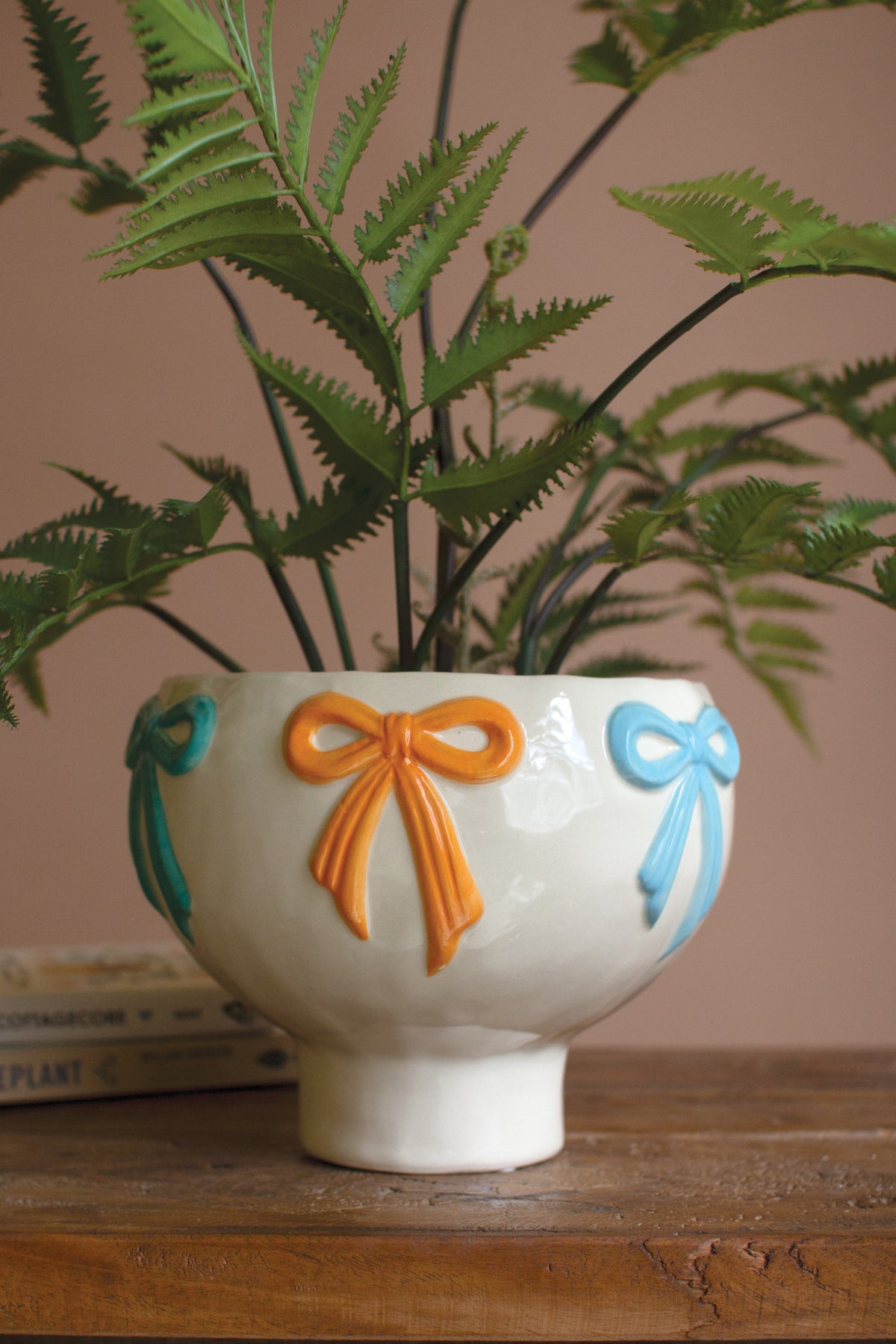 Ceramic Compote with Multi-Colored Bows