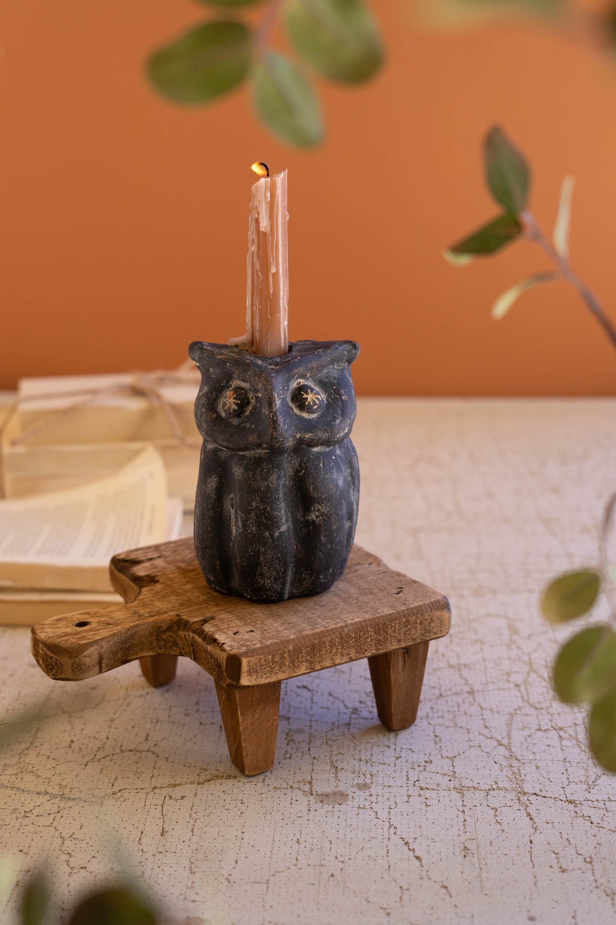 Clay Owl Taper Candle Holder