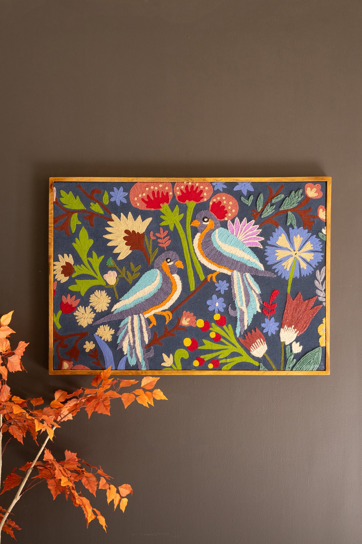 Framed Hand Hooked Art - Birds and Flowers