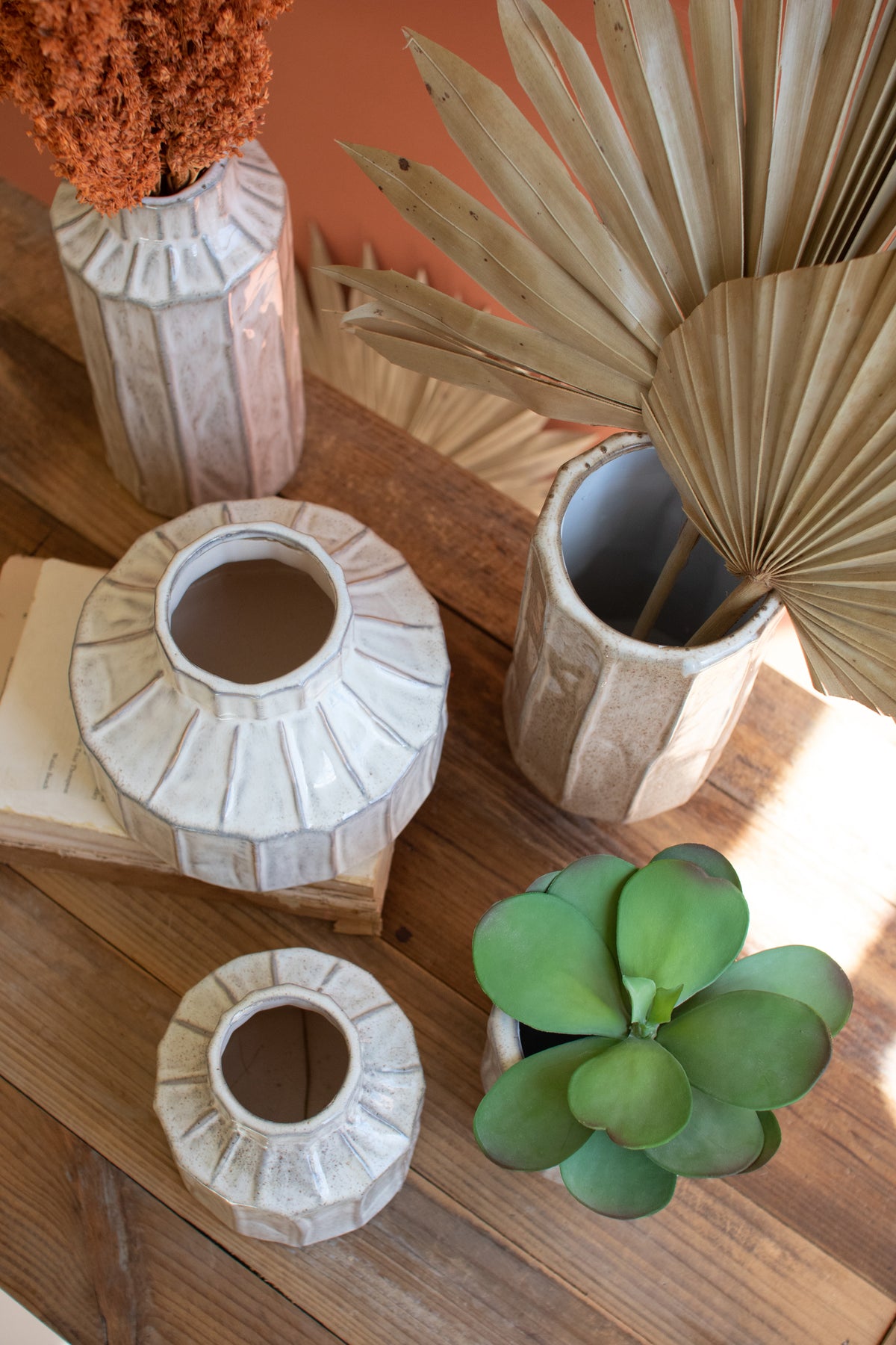 Set of Five White Ceramic Planters