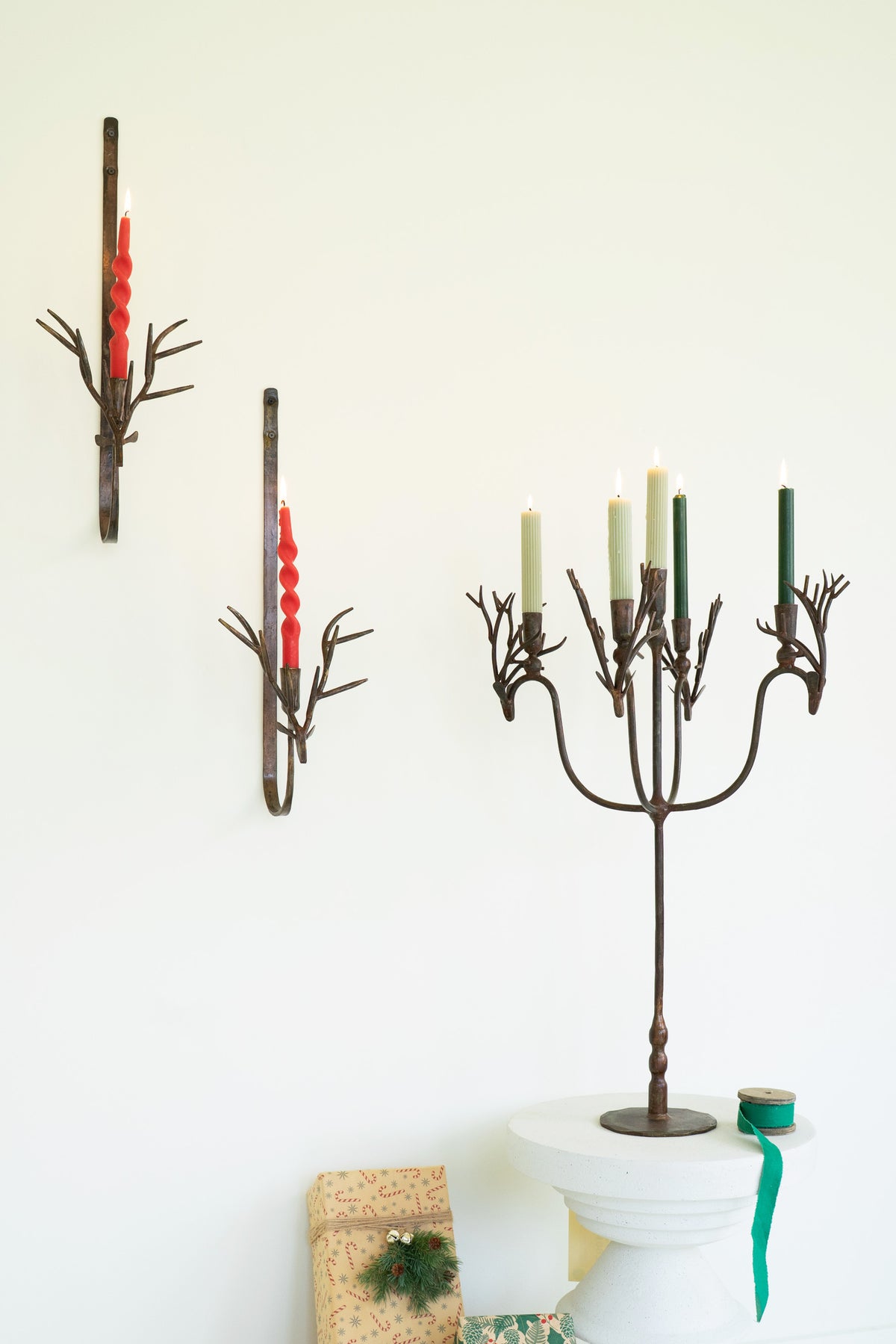Forged Rustic Brass Deer Candelabra