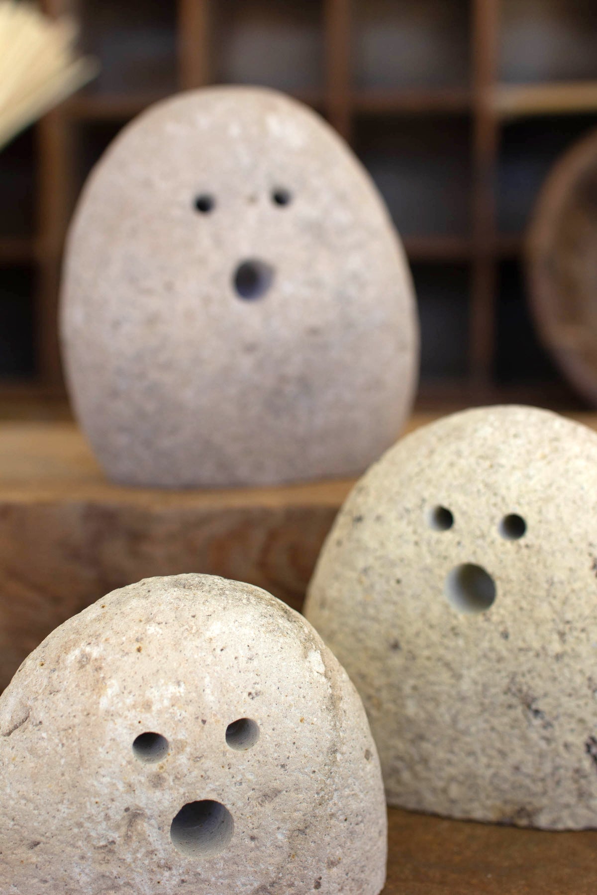 Set of Three Tabletop River Rock Ghosts