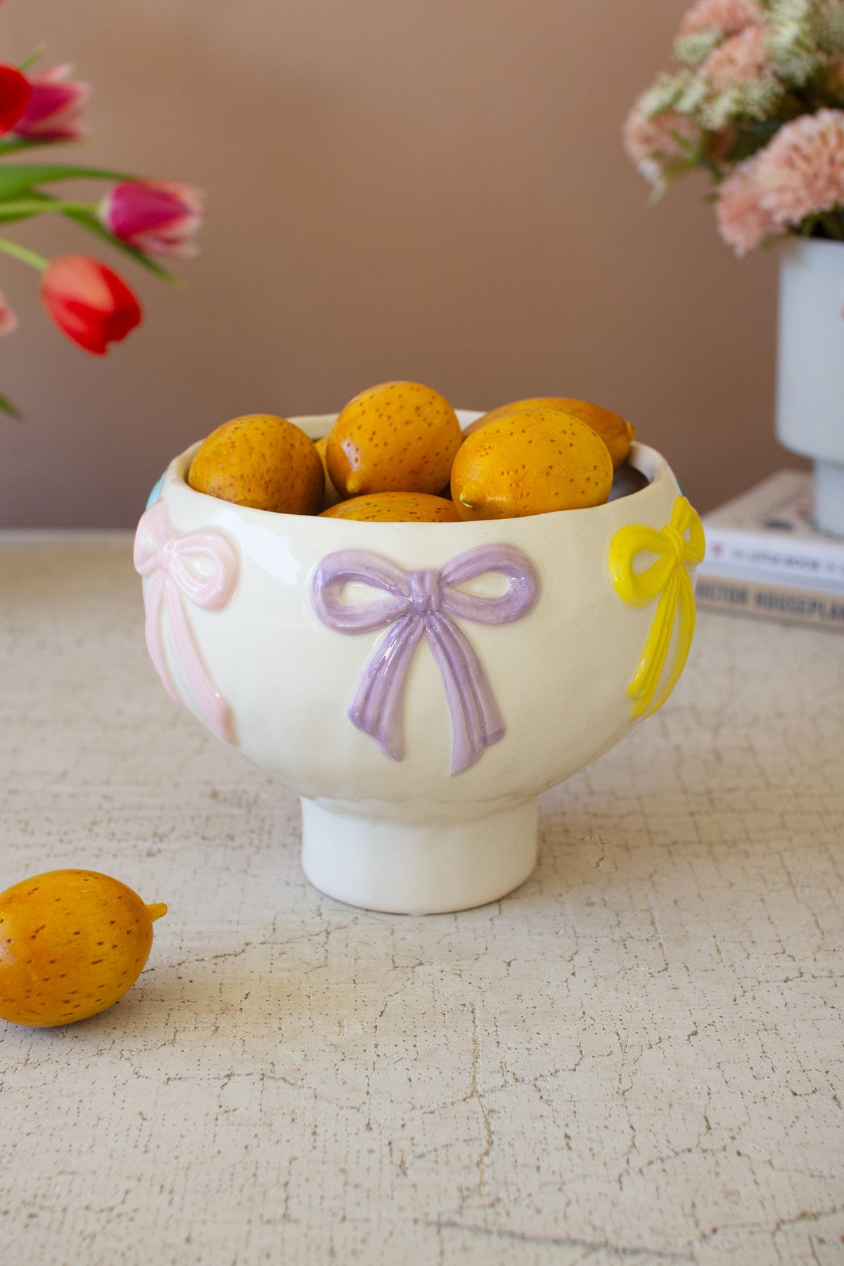Ceramic Compote with Multi-Colored Bows