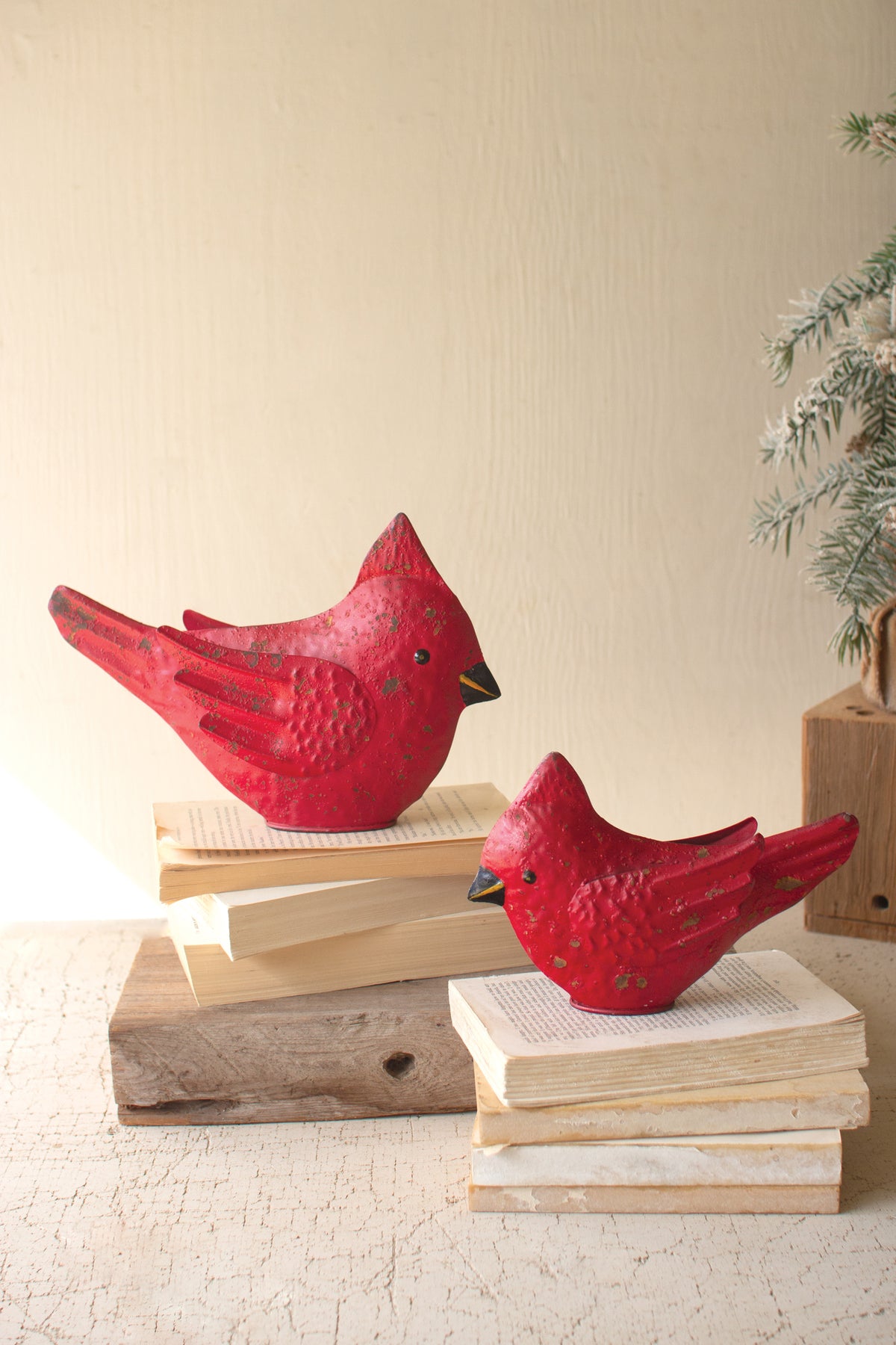 Set of Two Painted Metal Christmas Cardinals