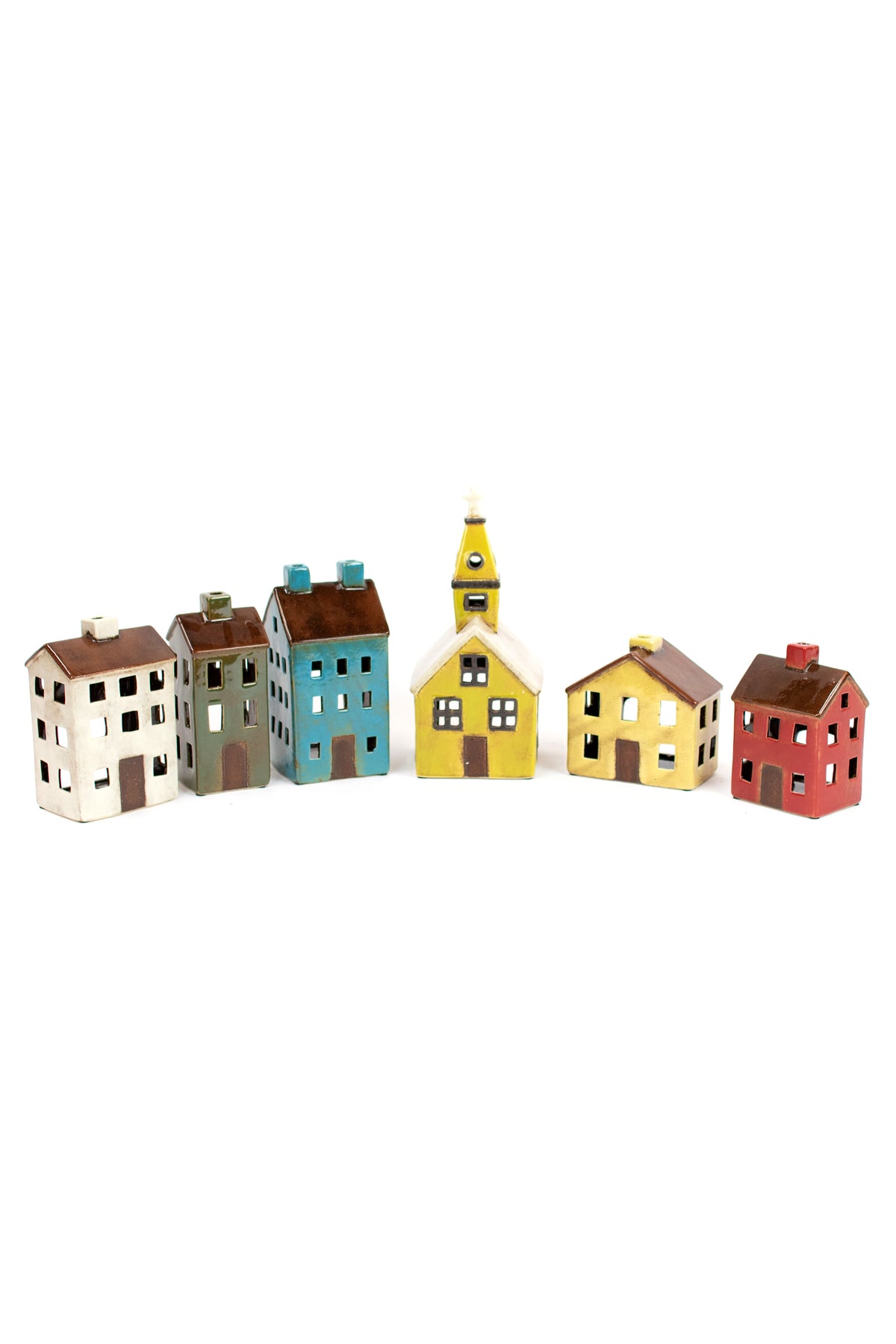 Set of Six Ceramic Village-One Each Design