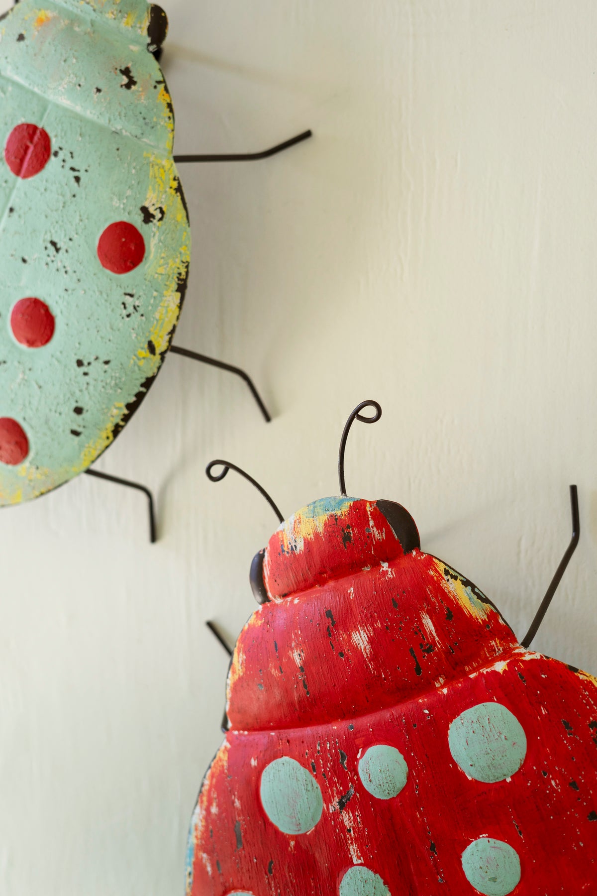Set of Two Painted Metal Lady Bug Wall Art