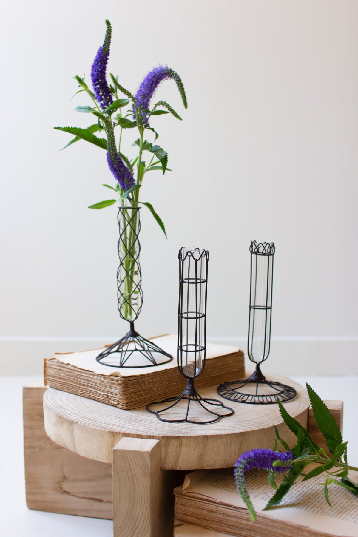 Set of Three Wire-Wrapped Glass Bud Vases