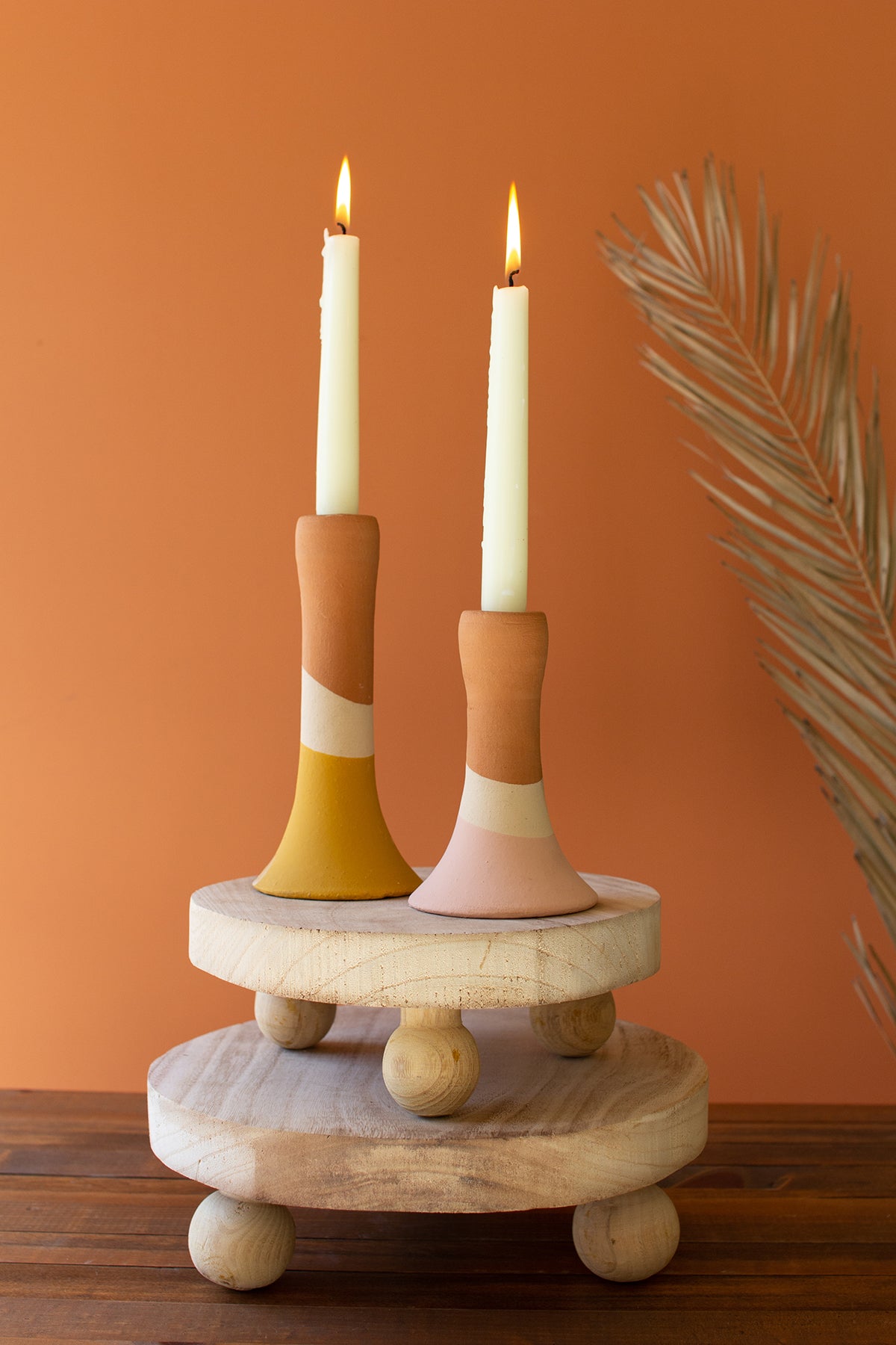 Set of Two Round Wooden Risers with Ball Feet