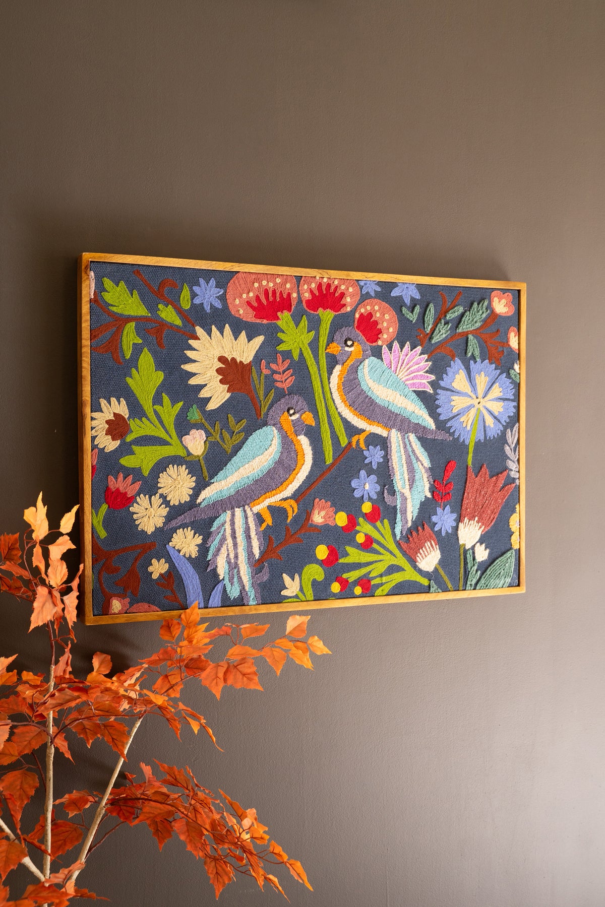 Framed Hand Hooked Art - Birds and Flowers