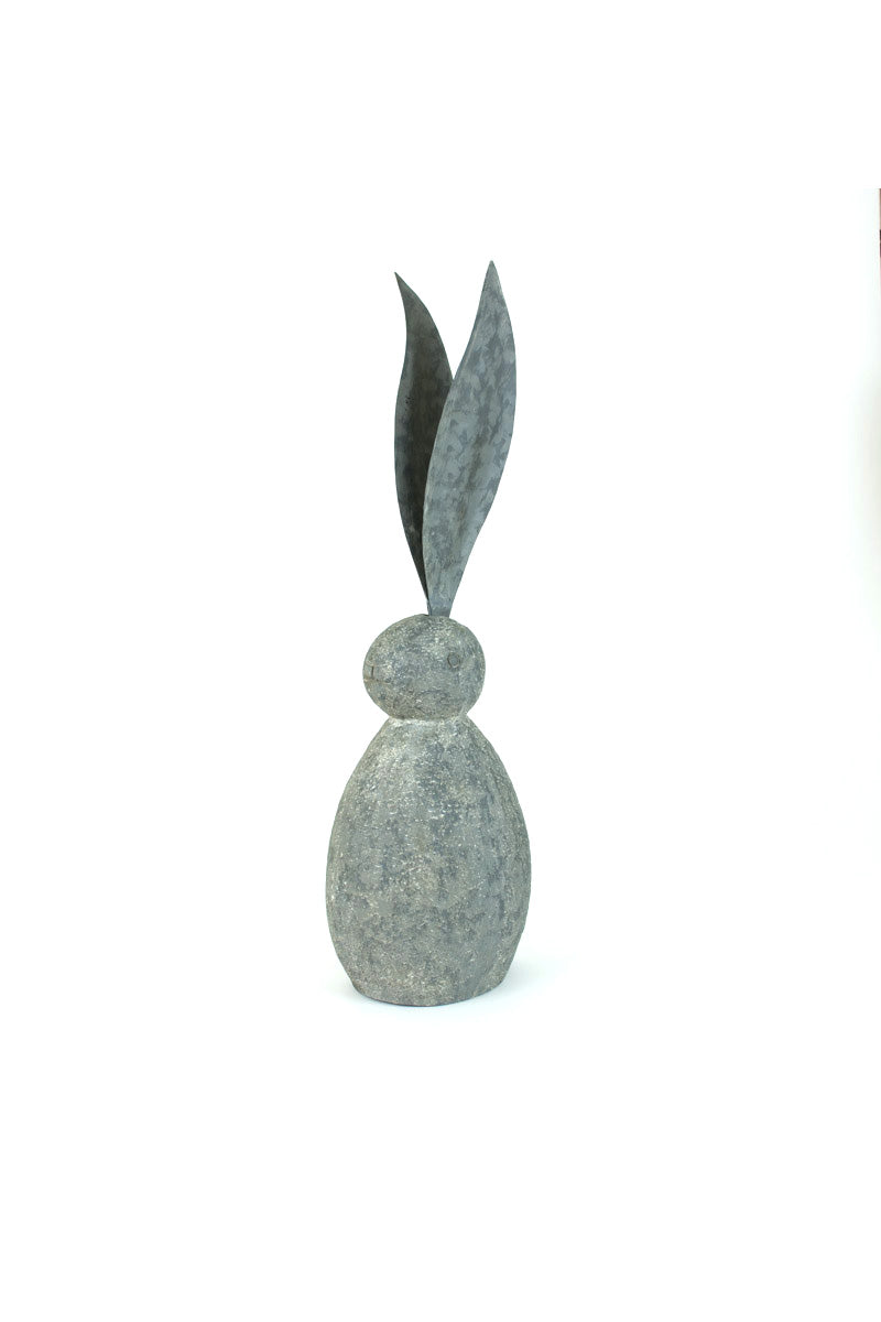 Faux Stone Rabbit with Tall Metal Ears – SHORT