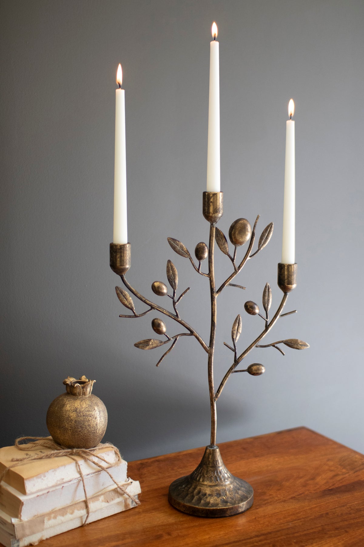 Antique Brass Fruit Tree Taper Candelabra