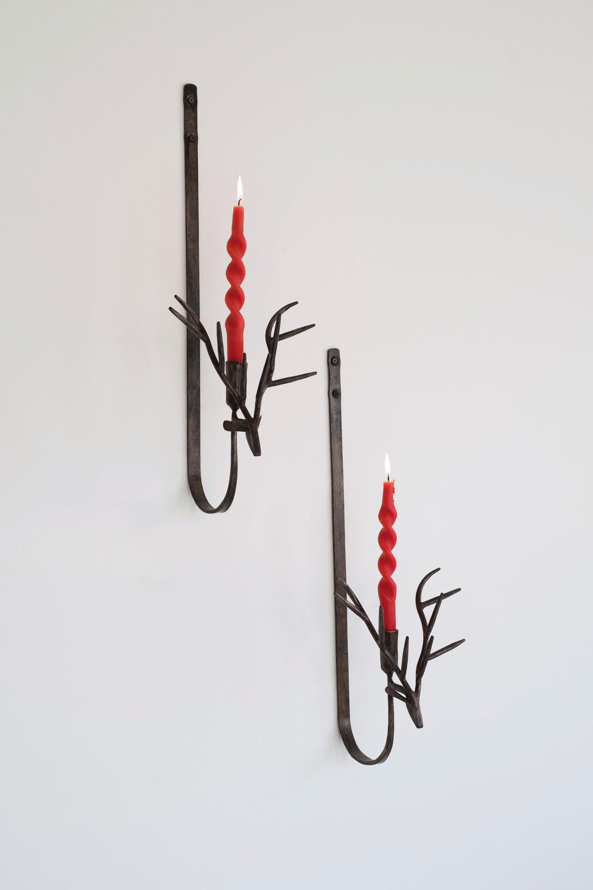 Set of Two Forged Rustic Brass Deer Taper Wall Sconces