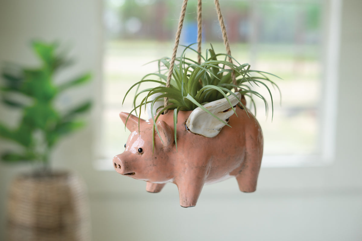 Ceramic Hanging Flying Pig Planter