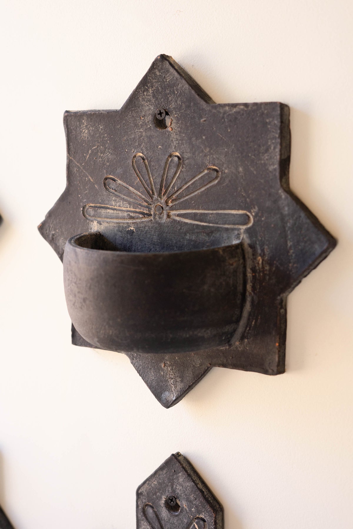 Set of Four Black-Wash Clay Wall Planters