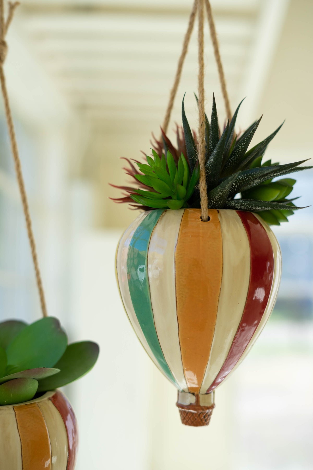 Set of Two Ceramic Hot Air Balloon Hanging Planters