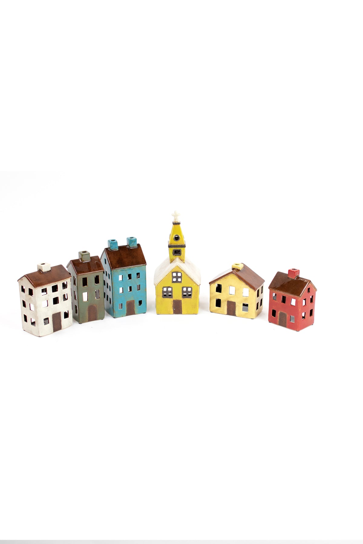 Set of Six Ceramic Village-One Each Design
