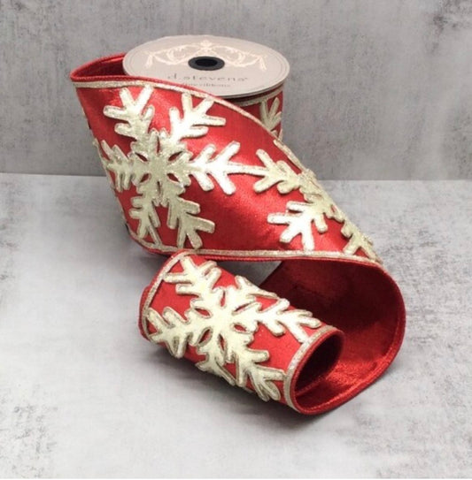 Red/Gold Snowflake Ribbon - 5.25” x 5yds